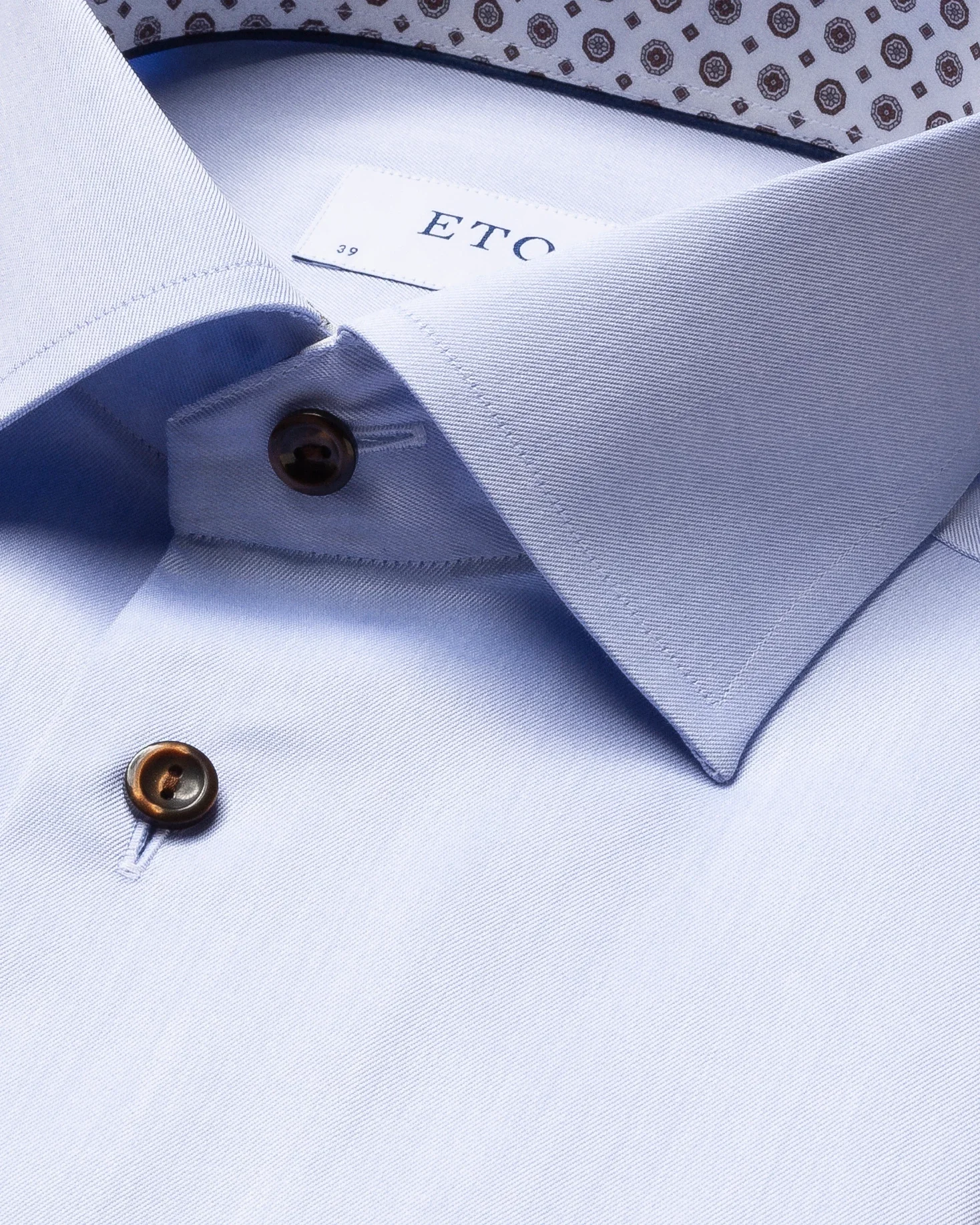 Eton - light blue twill shirt medallion details