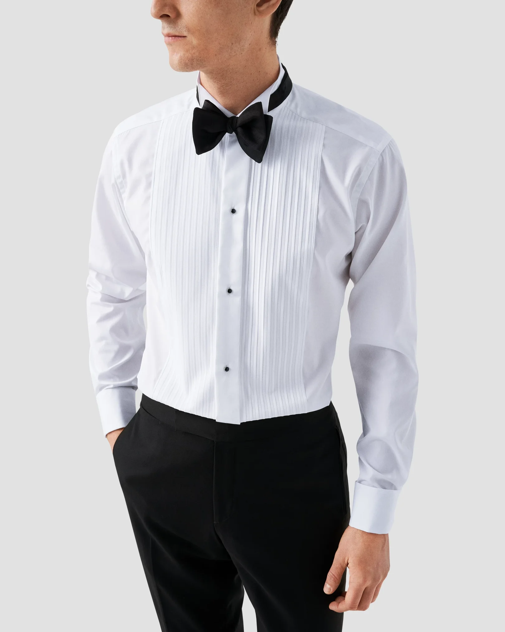 Eton - White Plissé Tuxedo Shirt - Wing Collar