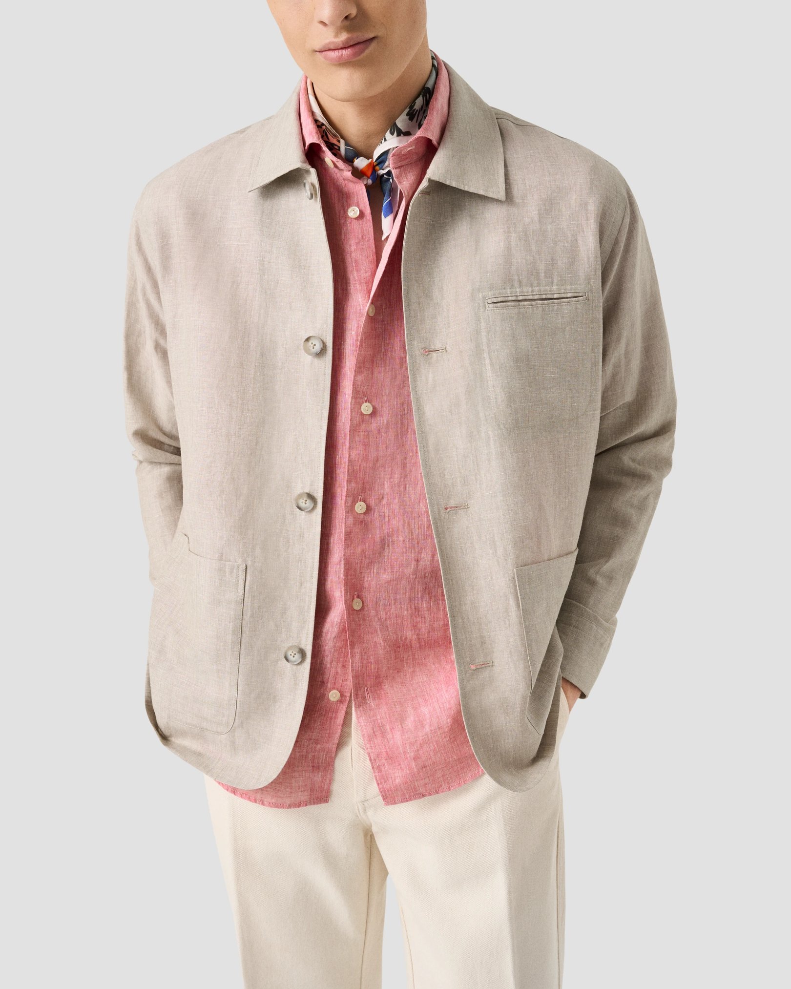 Eton - red solid short sleeve linen shirt