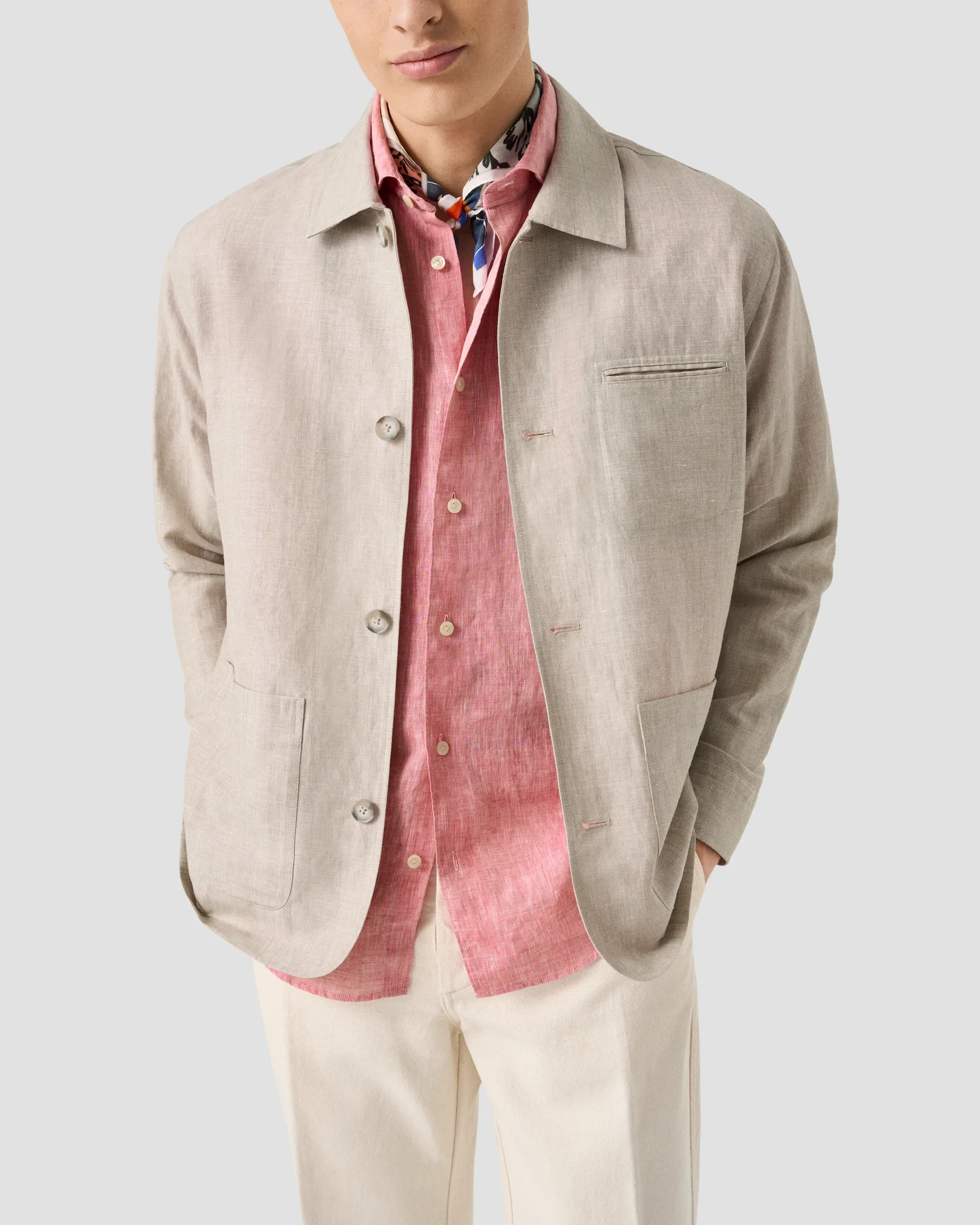 Eton - red solid short sleeve linen shirt