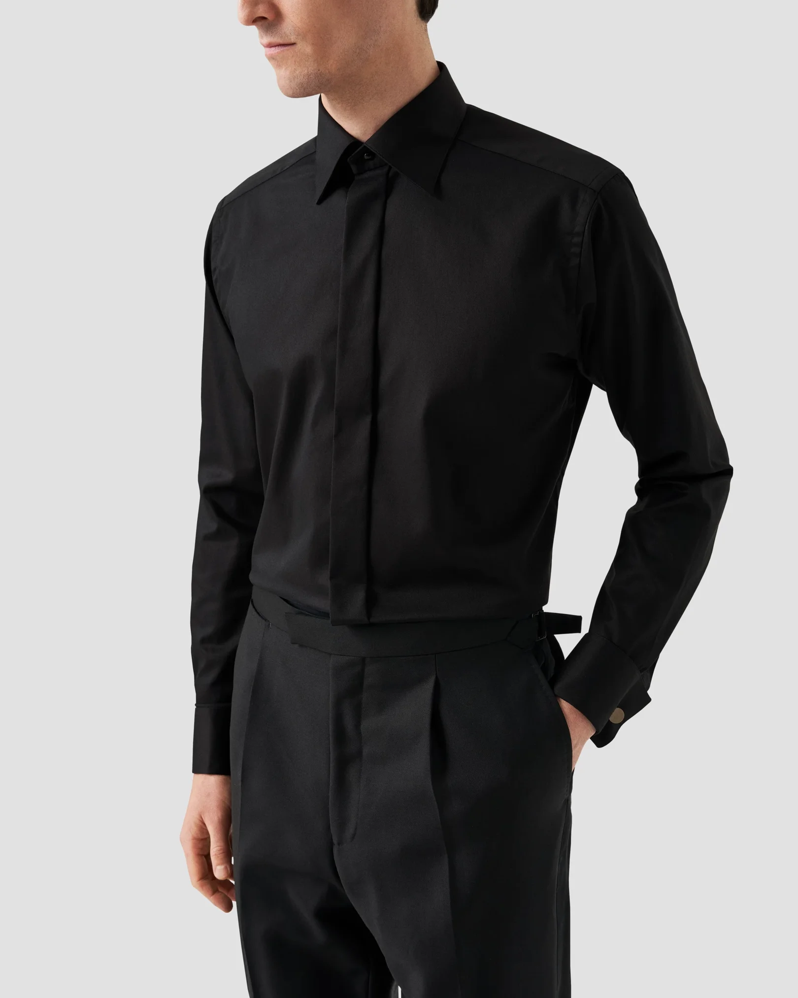 Eton - black twill stretch moderate cut away