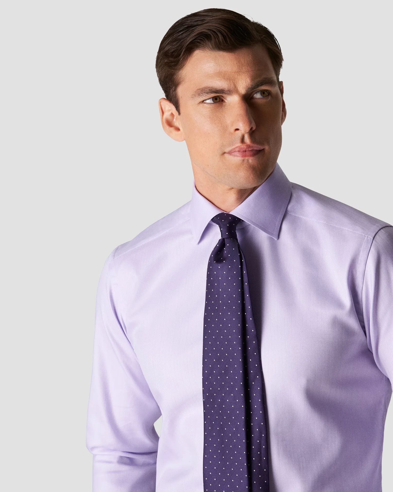 Eton - purple herringbone twill shirt