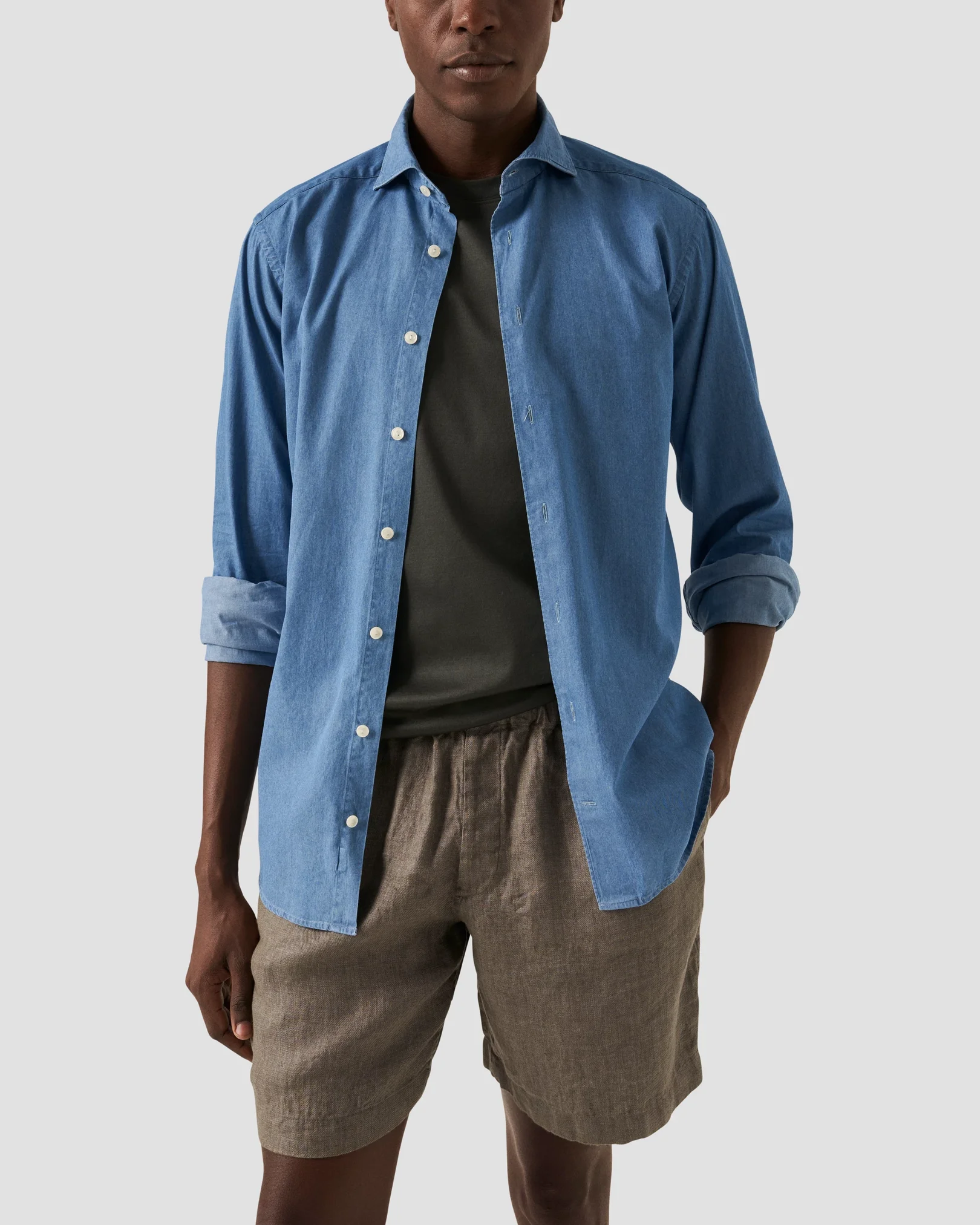 Eton - dark brown linen shorts