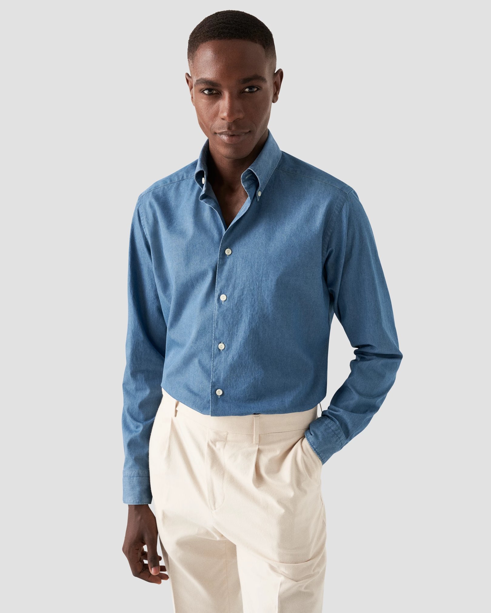Eton - dark blue indigo button down wardrobe essentials