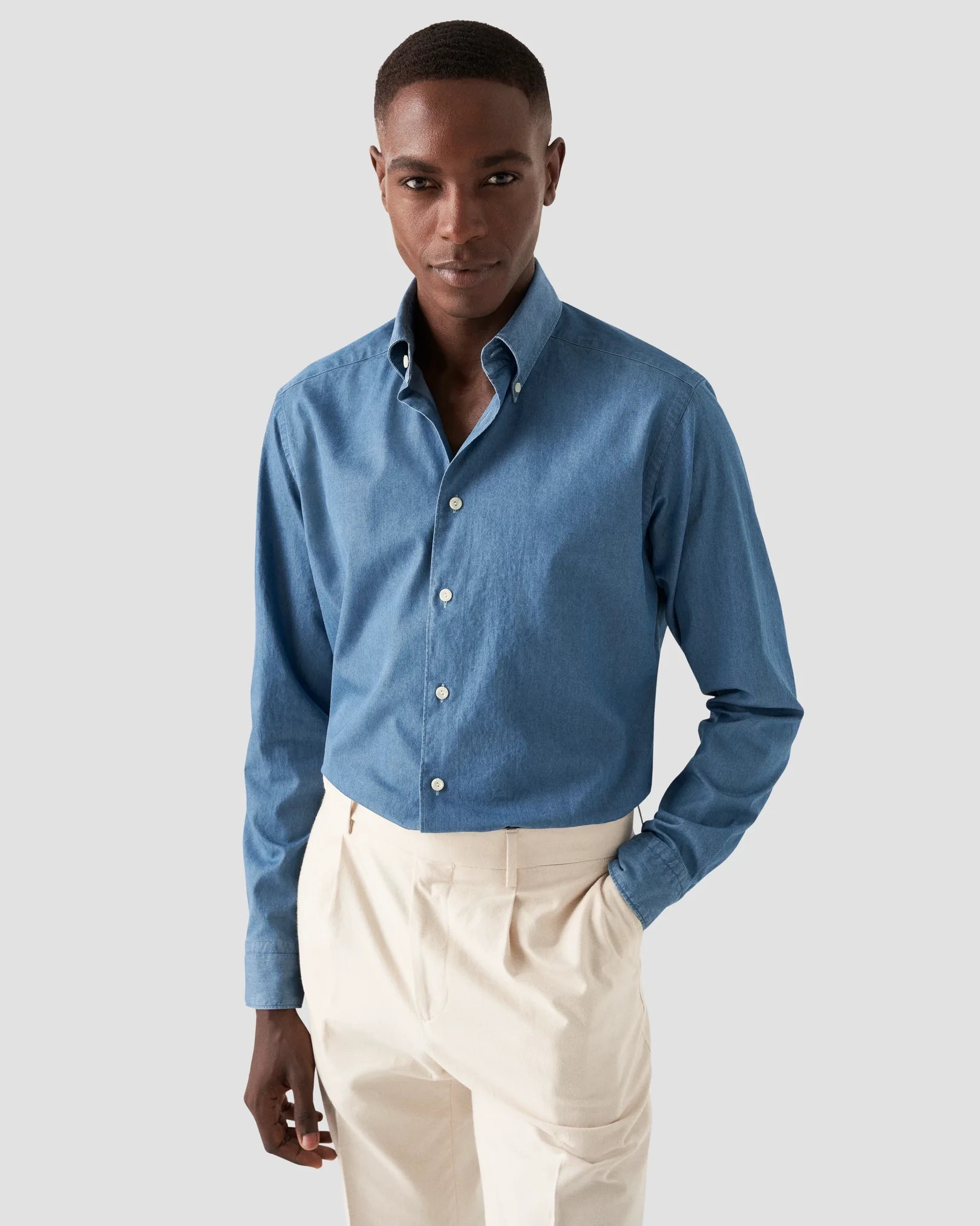 Eton - dark blue indigo button down wardrobe essentials