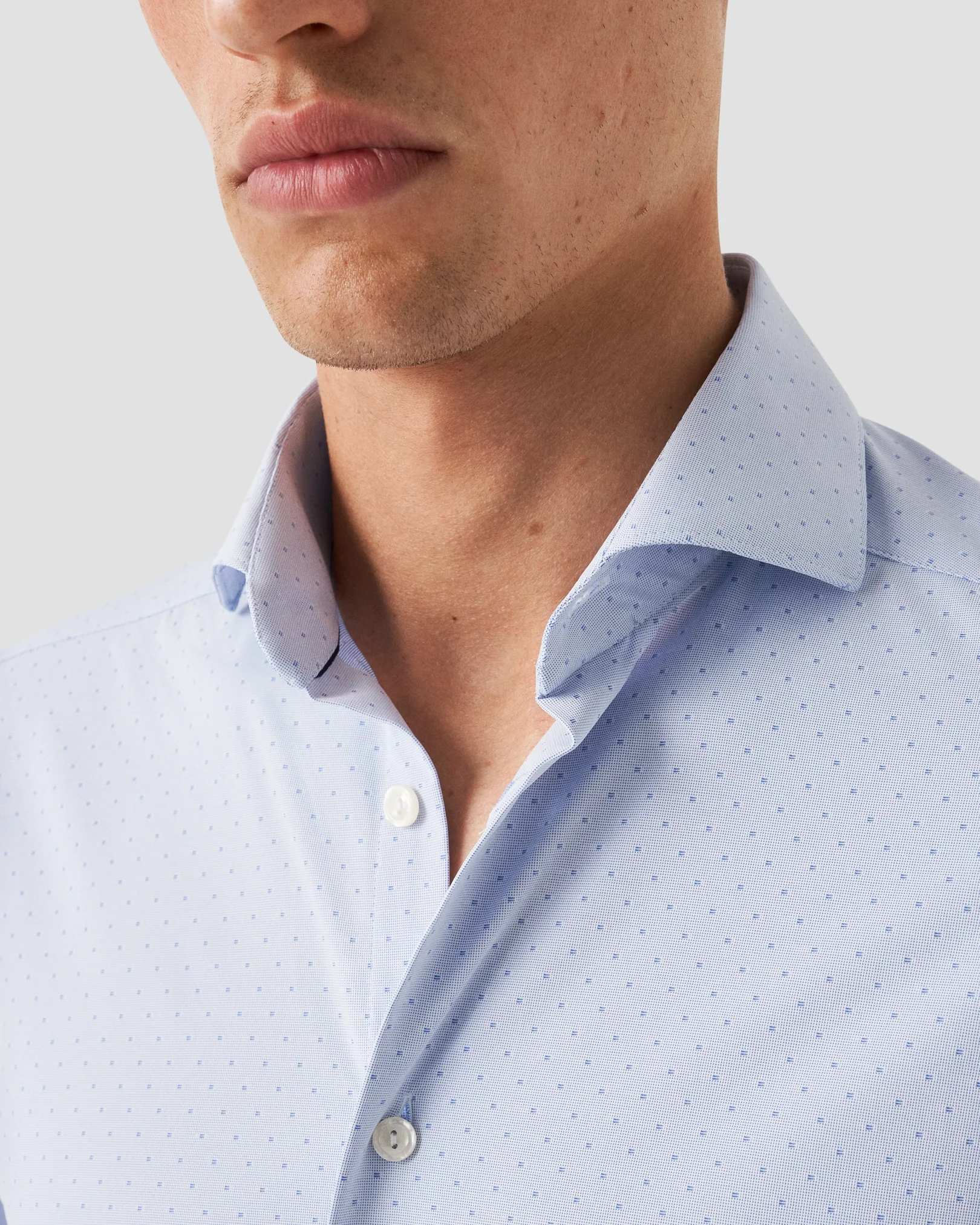 Eton - light blue pin dot four way strech shirt