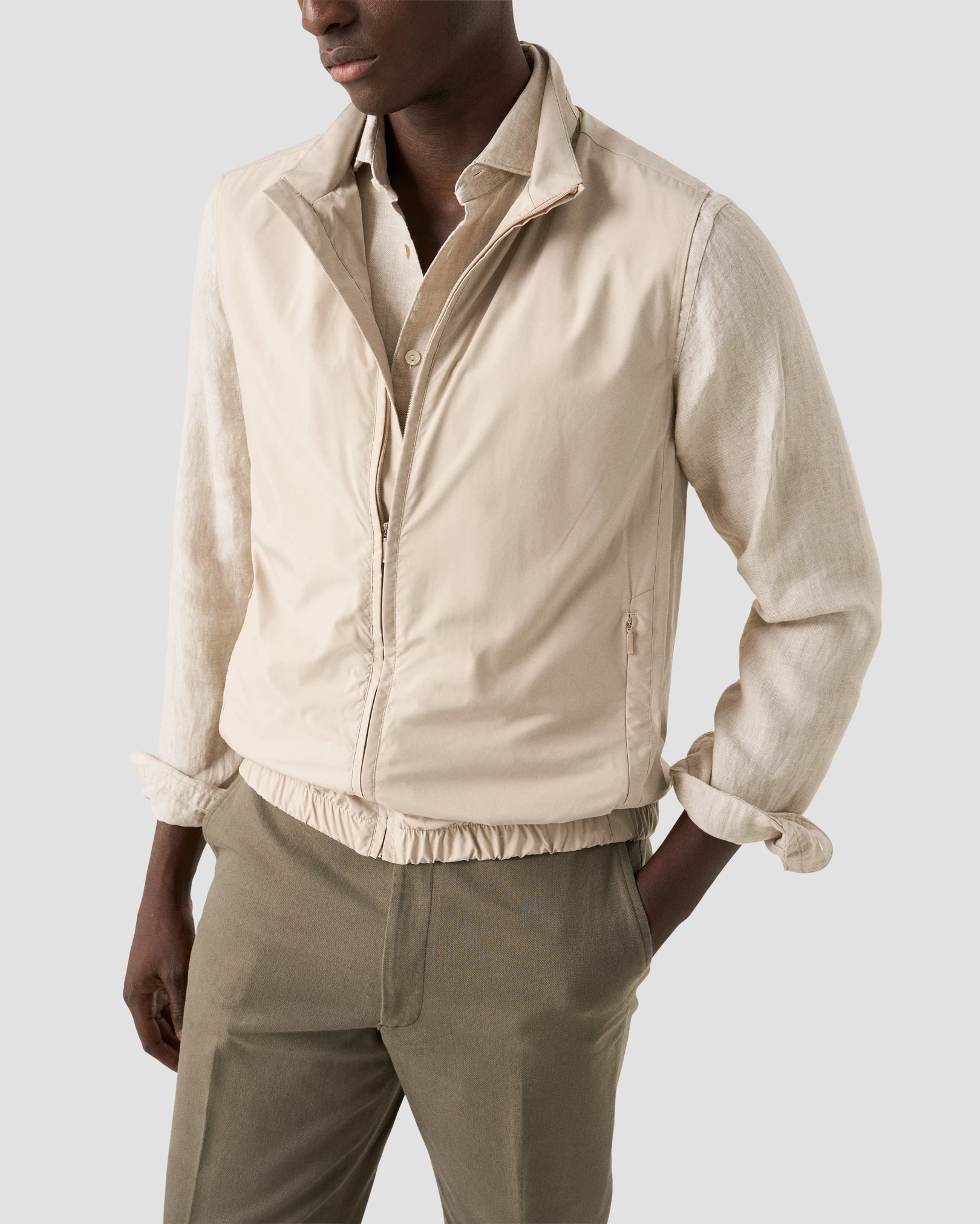 Eton - beige solid twill linen shirt
