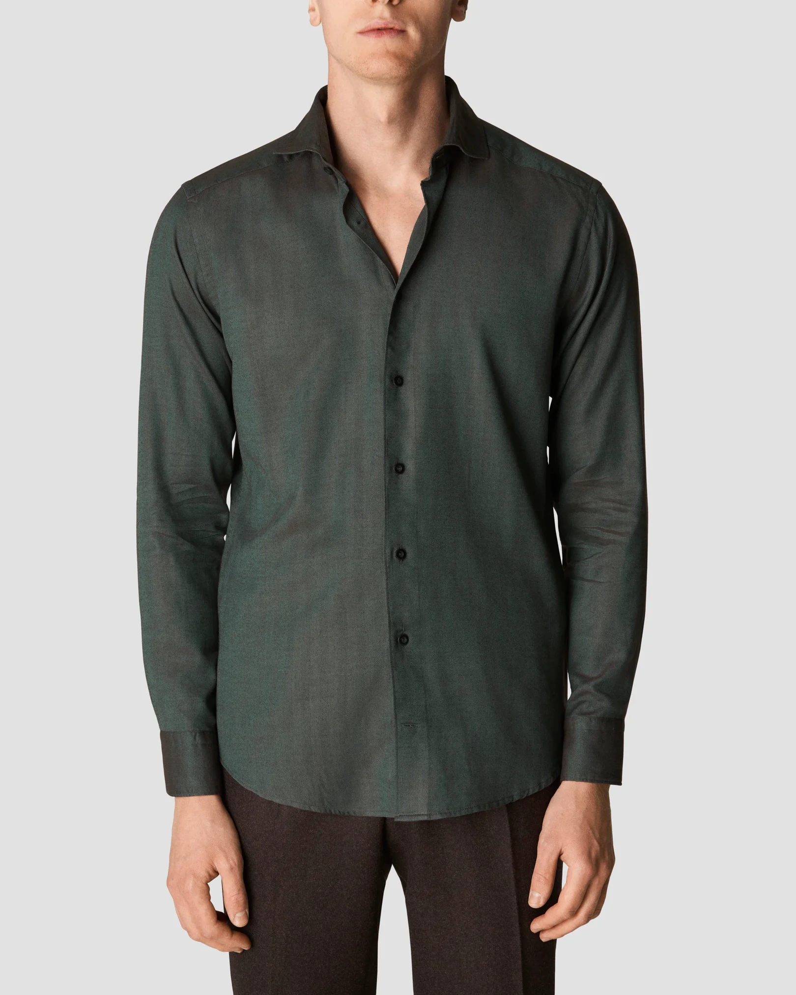 Eton - dark green lightweight flannel shirt
