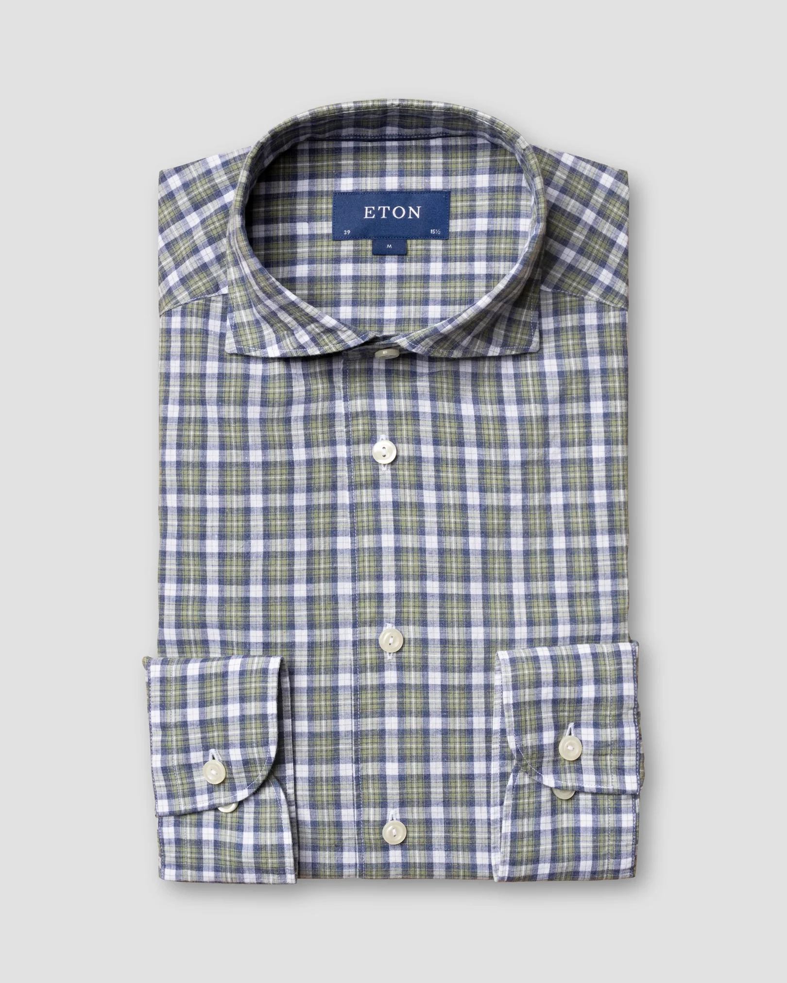 Eton - blue and green cotton linen shirt soft