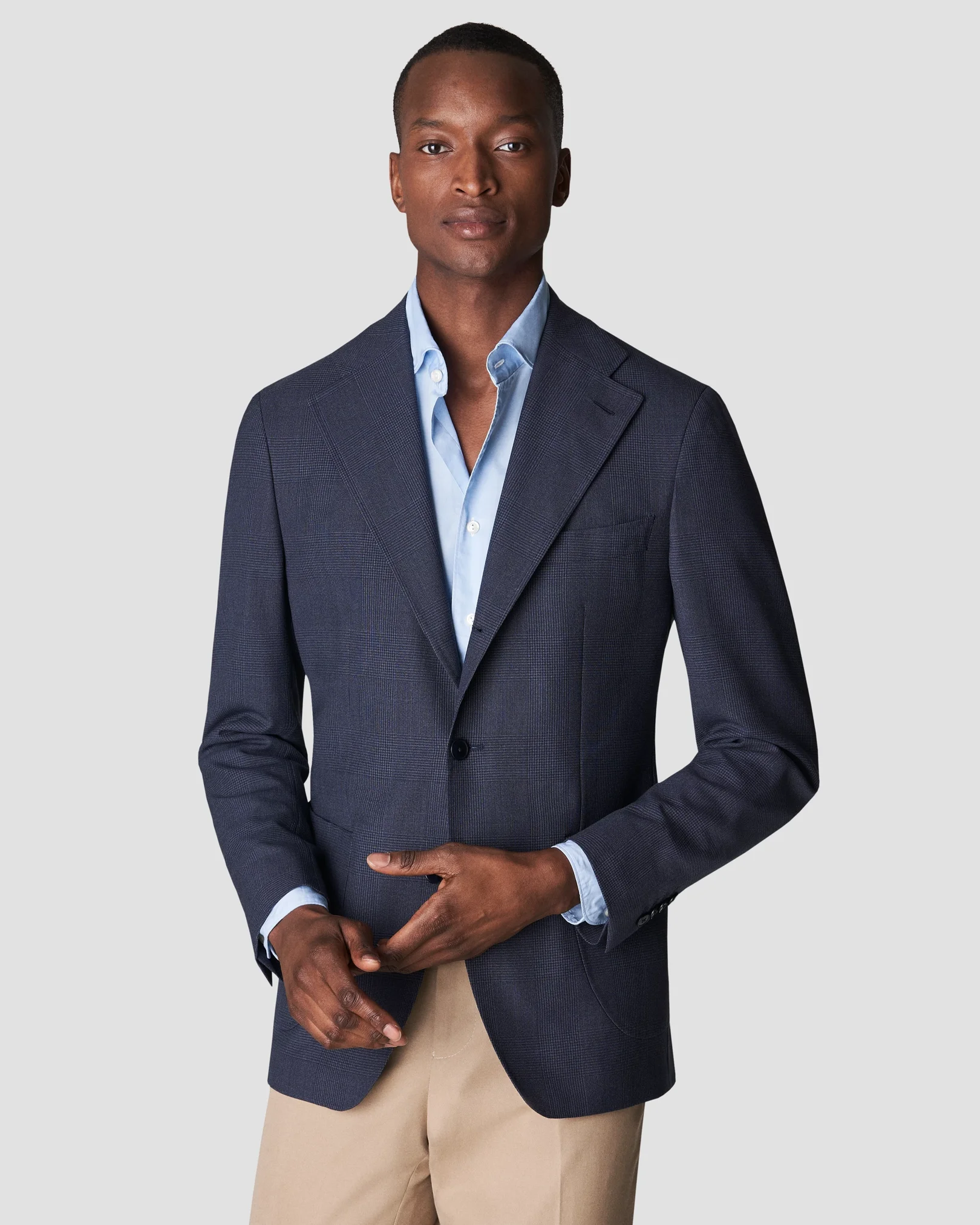 Eton - light blue twill cotton tencel blend