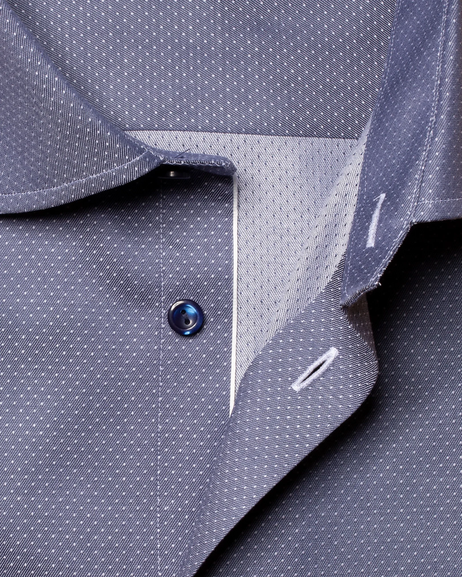 Eton - navy blue pin dot cotton lyocell stretch shirt
