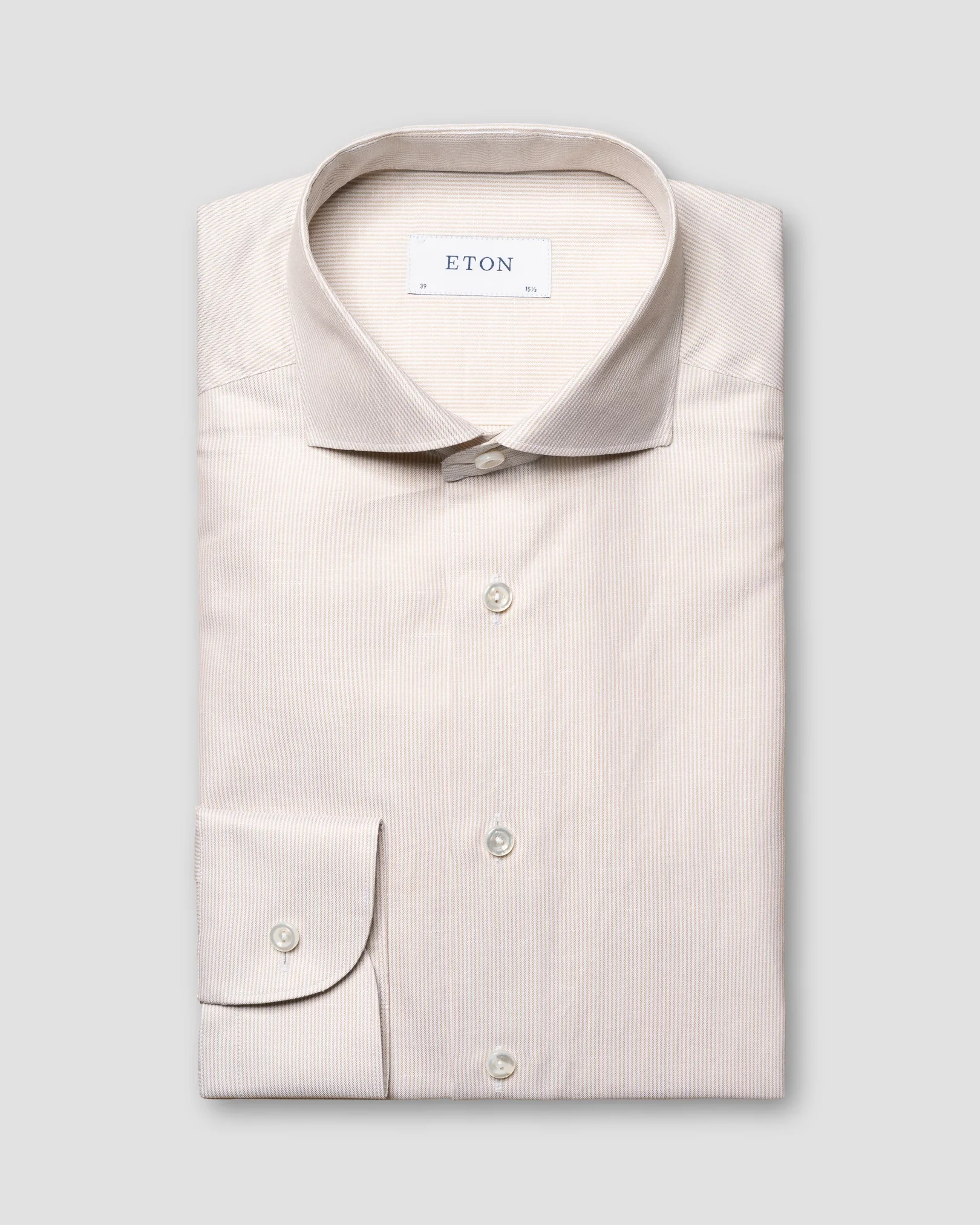 Eton - Light Brown Striped Wrinkle Free Cotton Linen Shirt