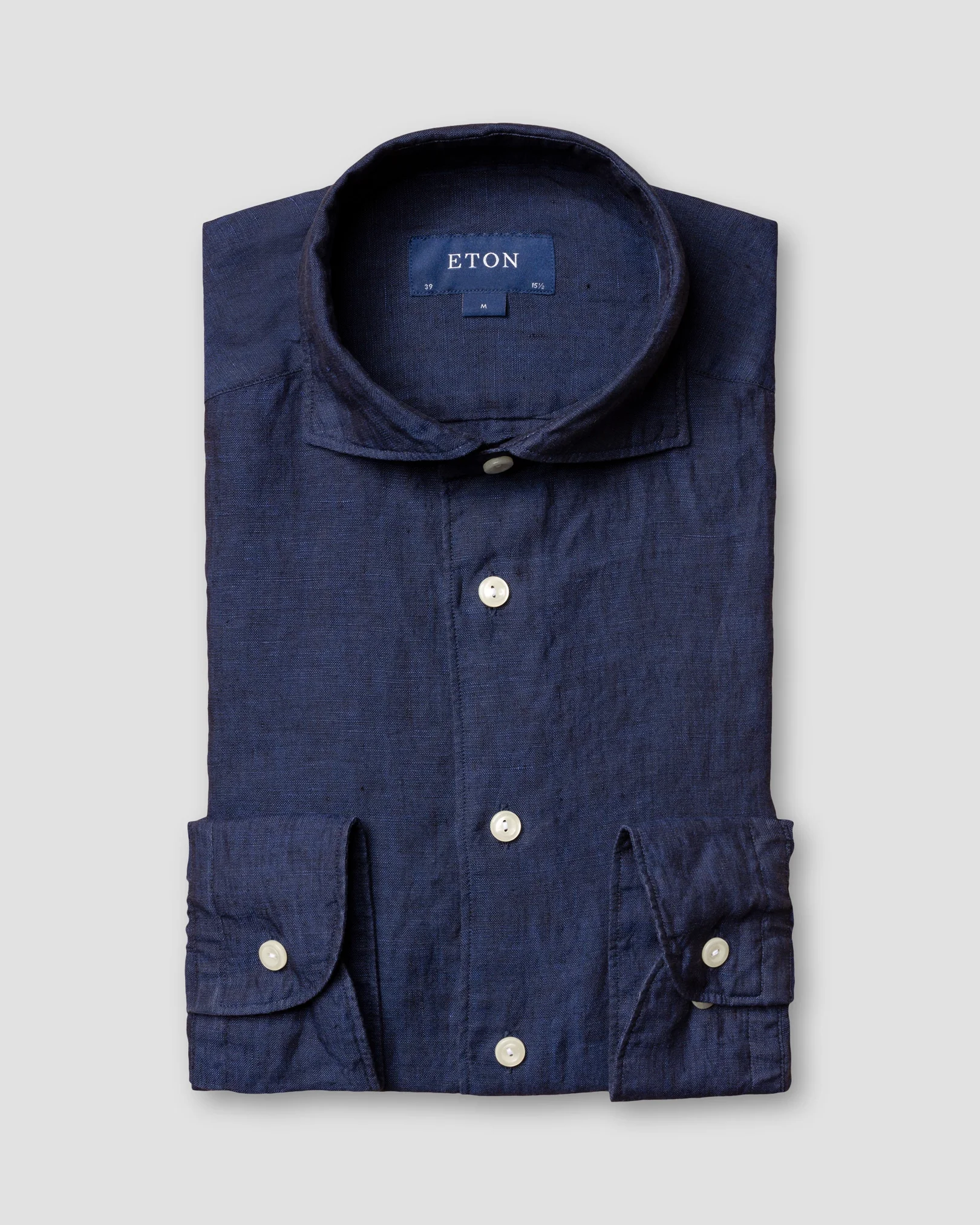 Eton - navy linen extreme cut away shirt