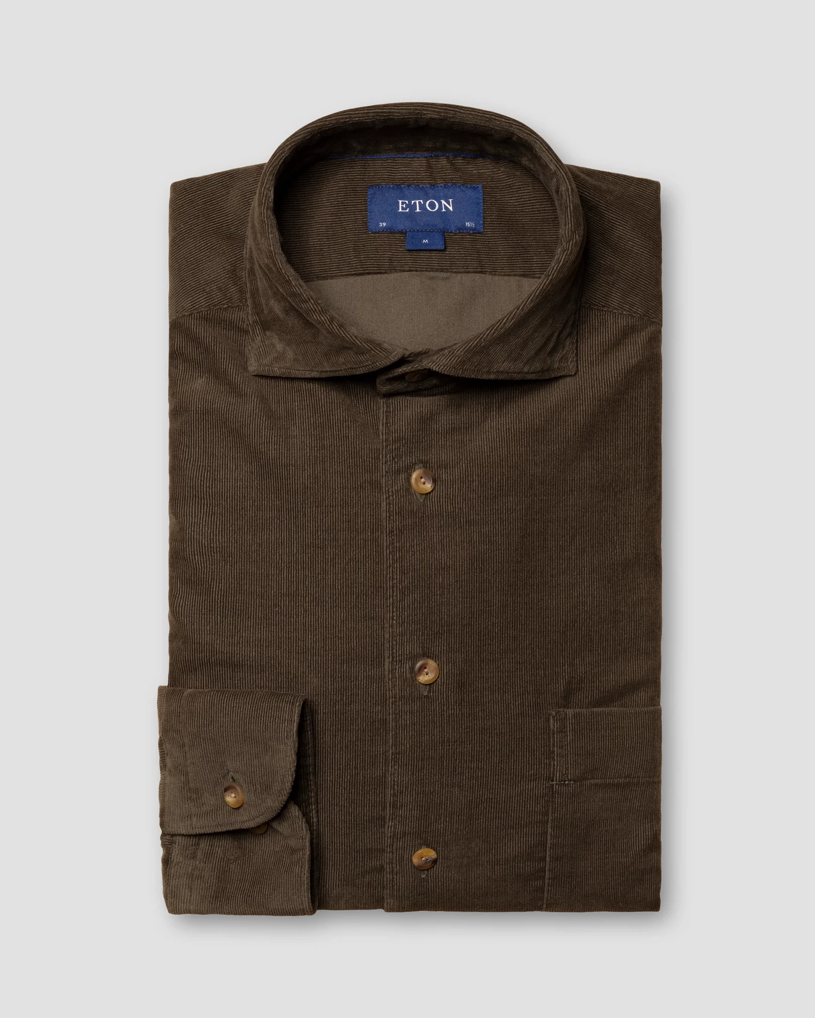 Eton - dark green corduroy wide spread casual single rounded slim soft