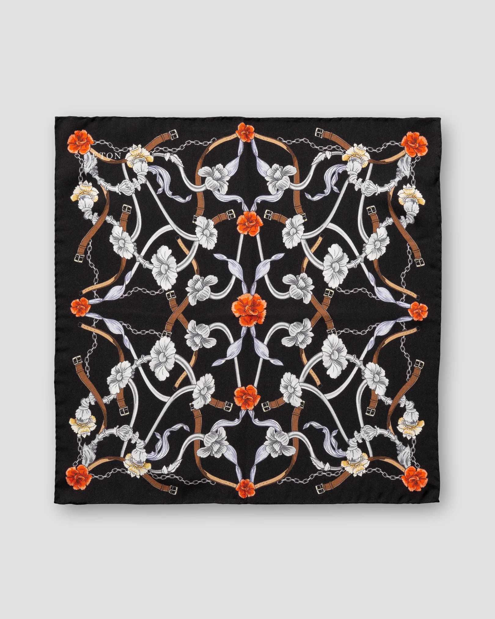 Eton - black flowers and belts silk pocket square