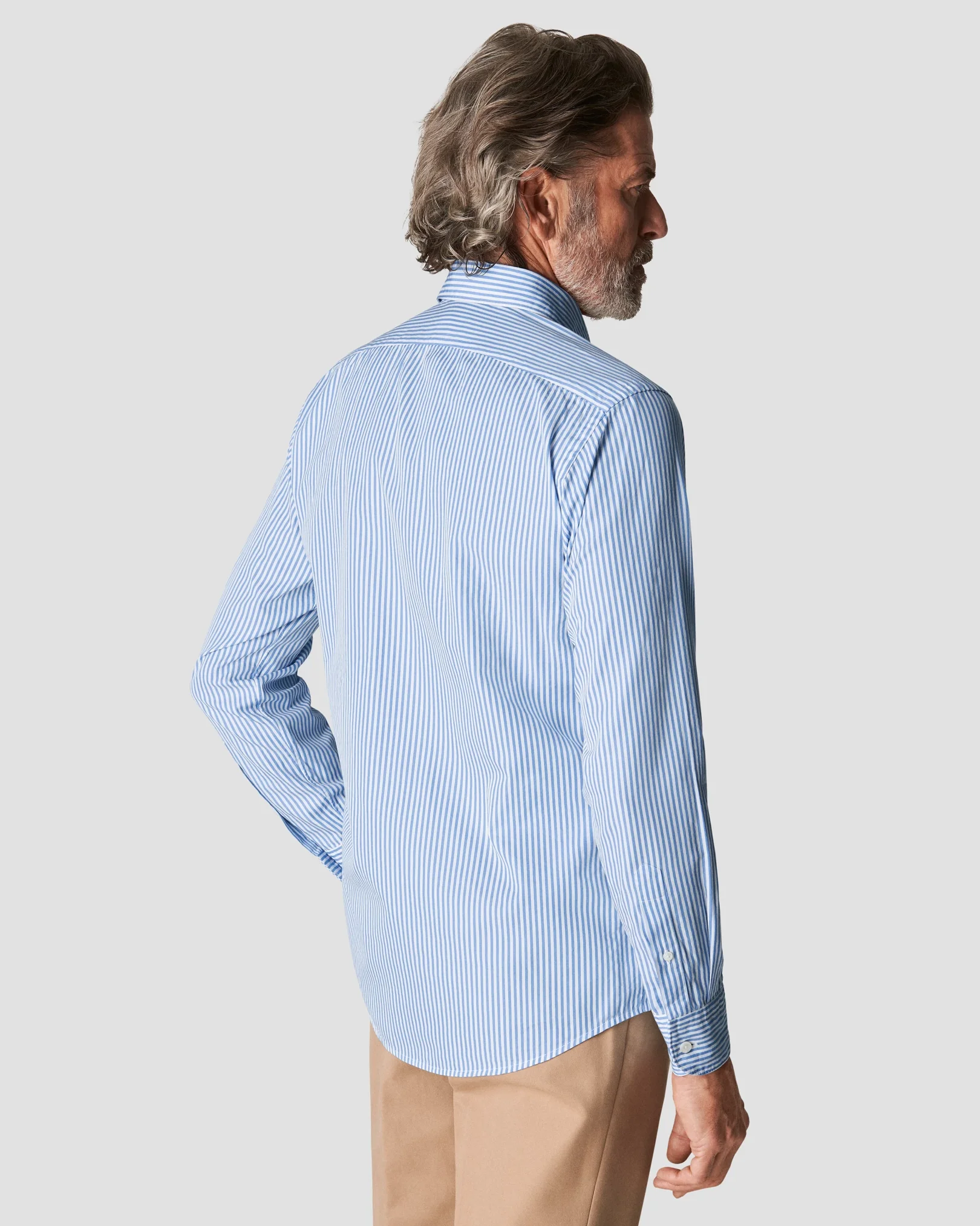 Eton - light blue twill striped cotton tencel