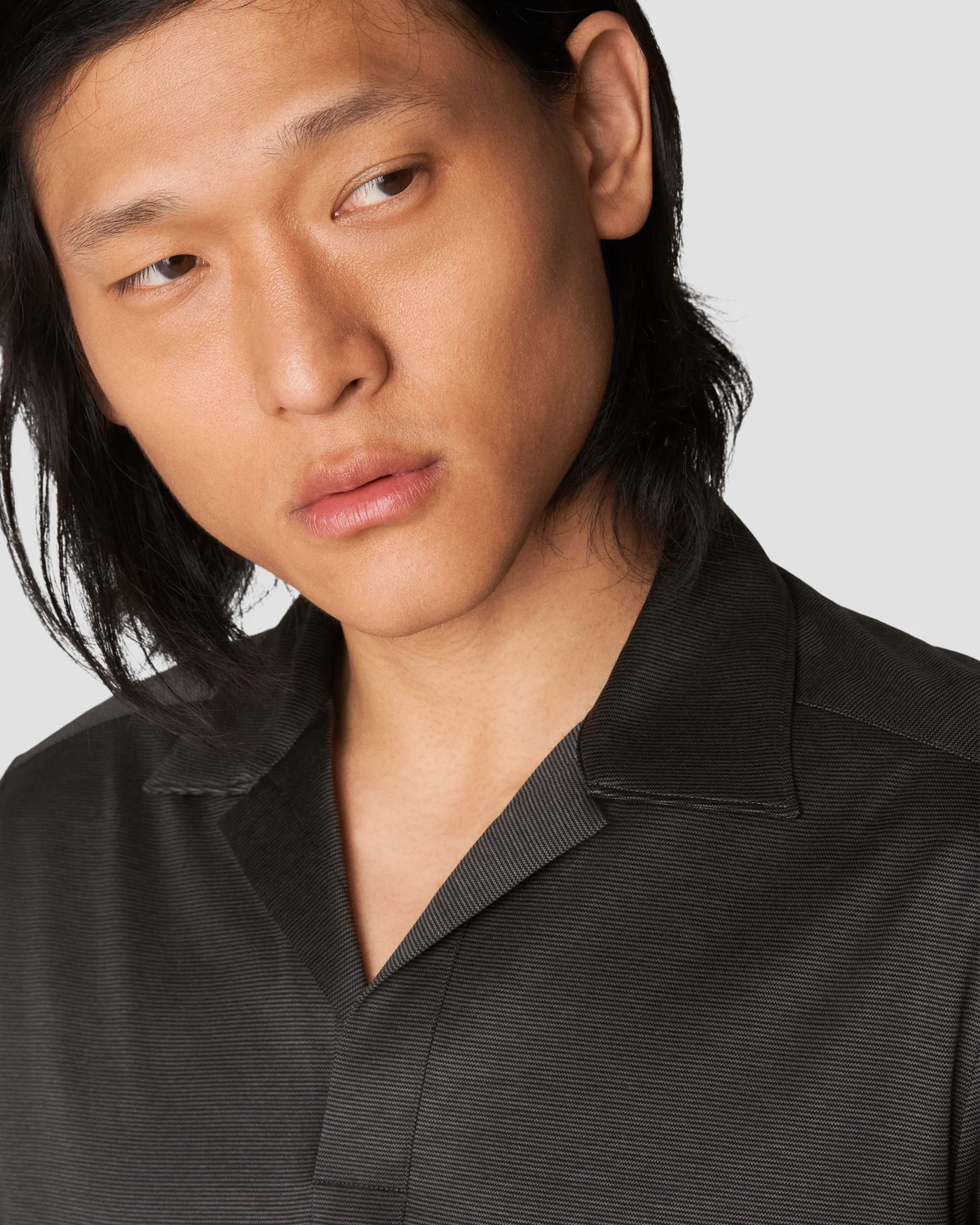 Eton - black interlock jersey open collar