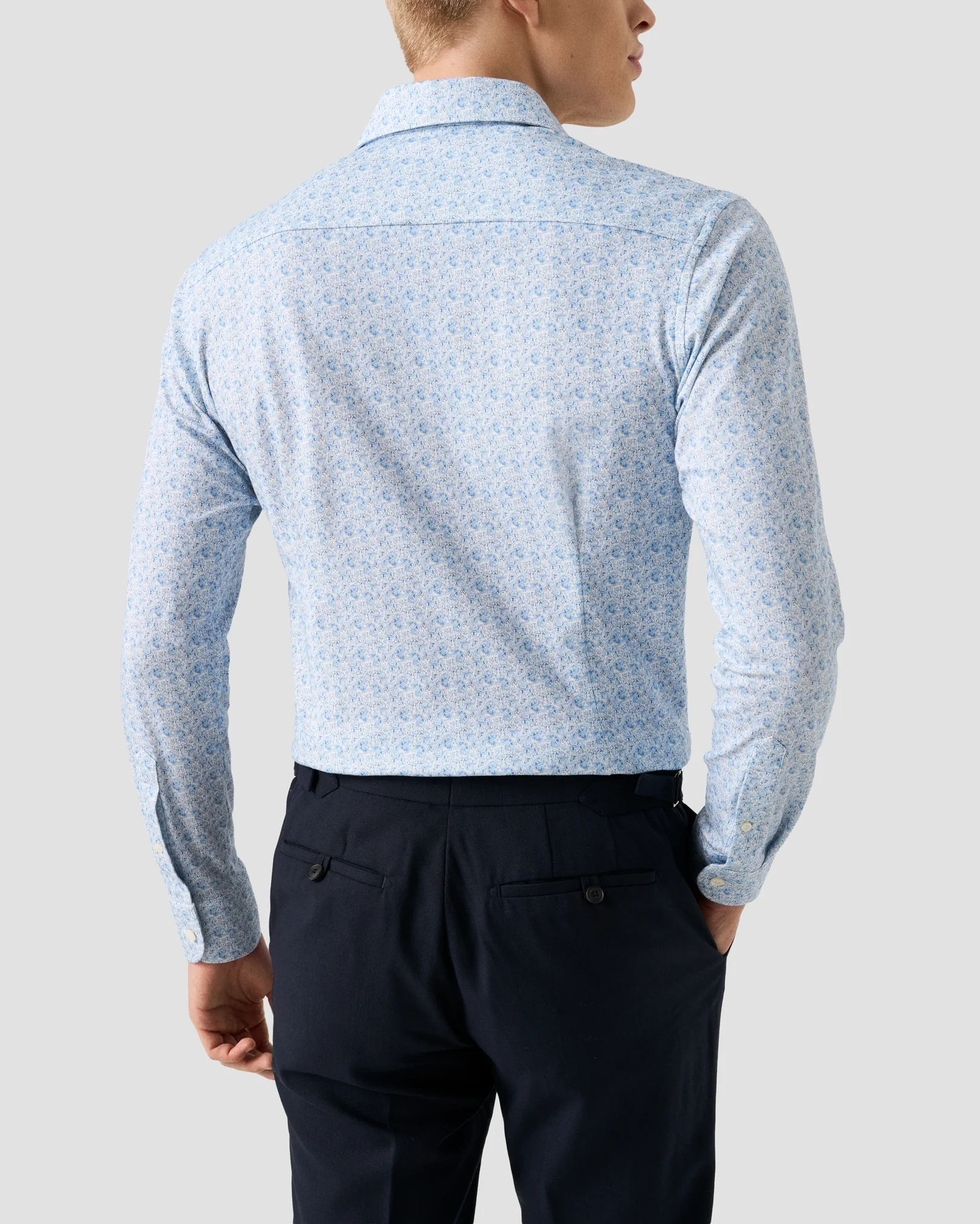 Eton - light blue paisley cotton four way stretch shirt