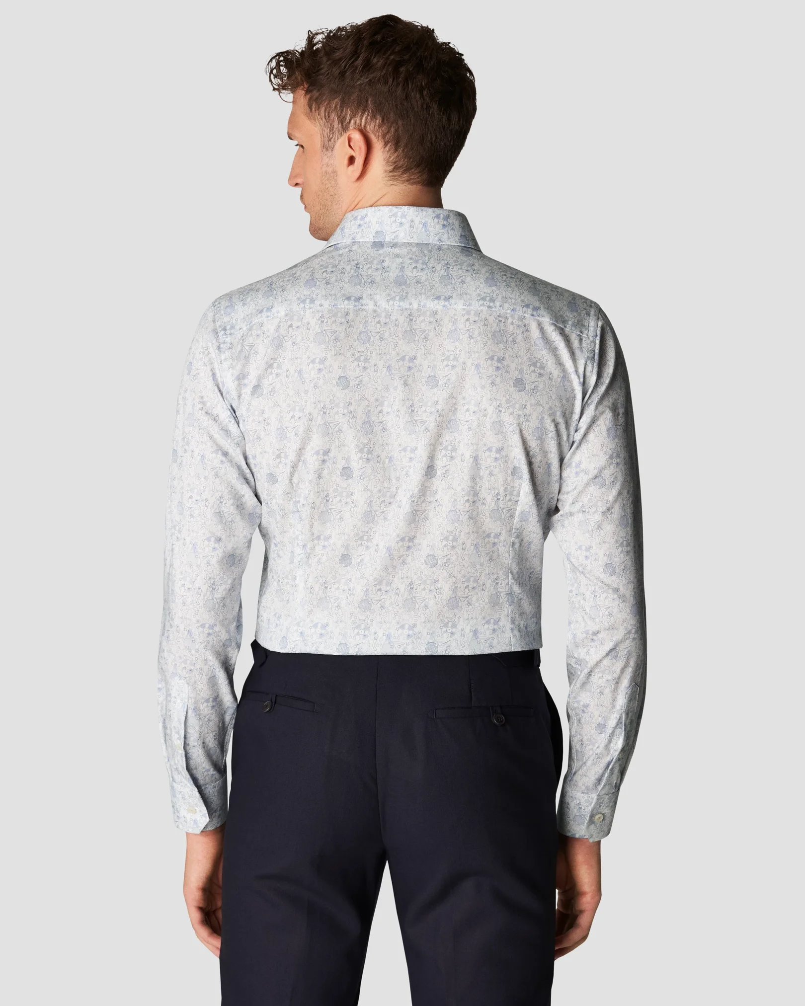 Eton - light blue signature twill print cut away single contemporary