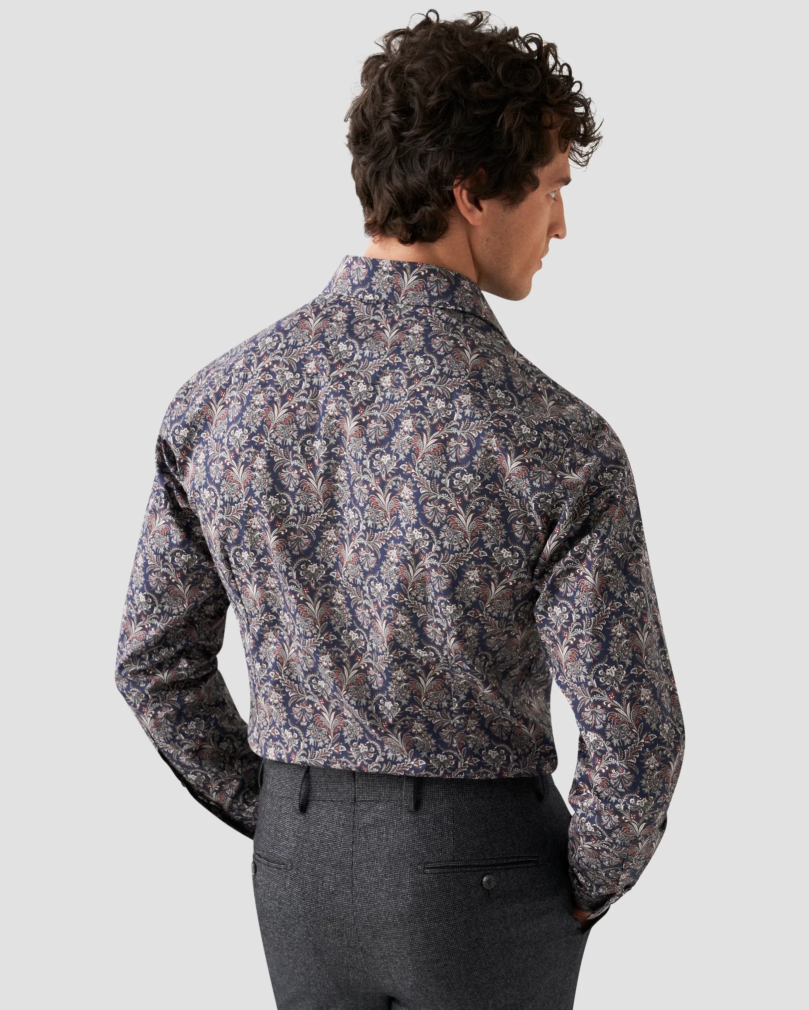 Eton - navy blue twill cut away paisley