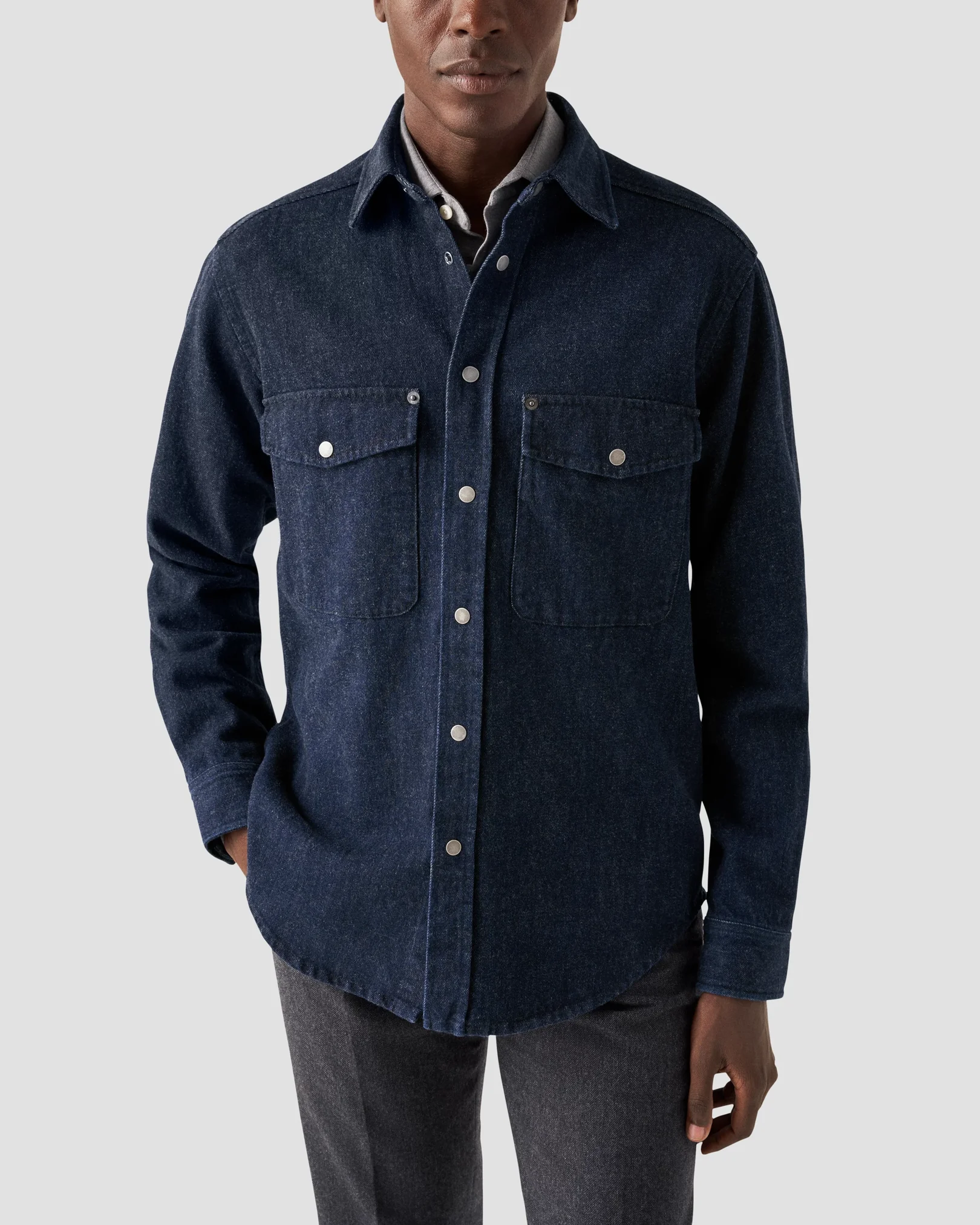 Eton - navy blue indigo turndown collar overshirt