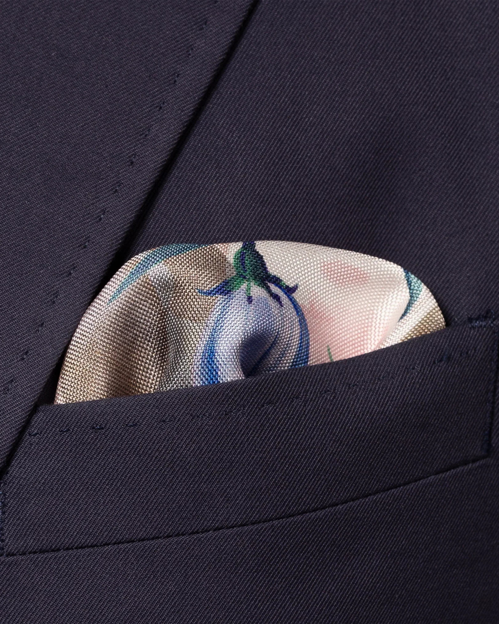 Eton - brown bluebell silk print pocket square