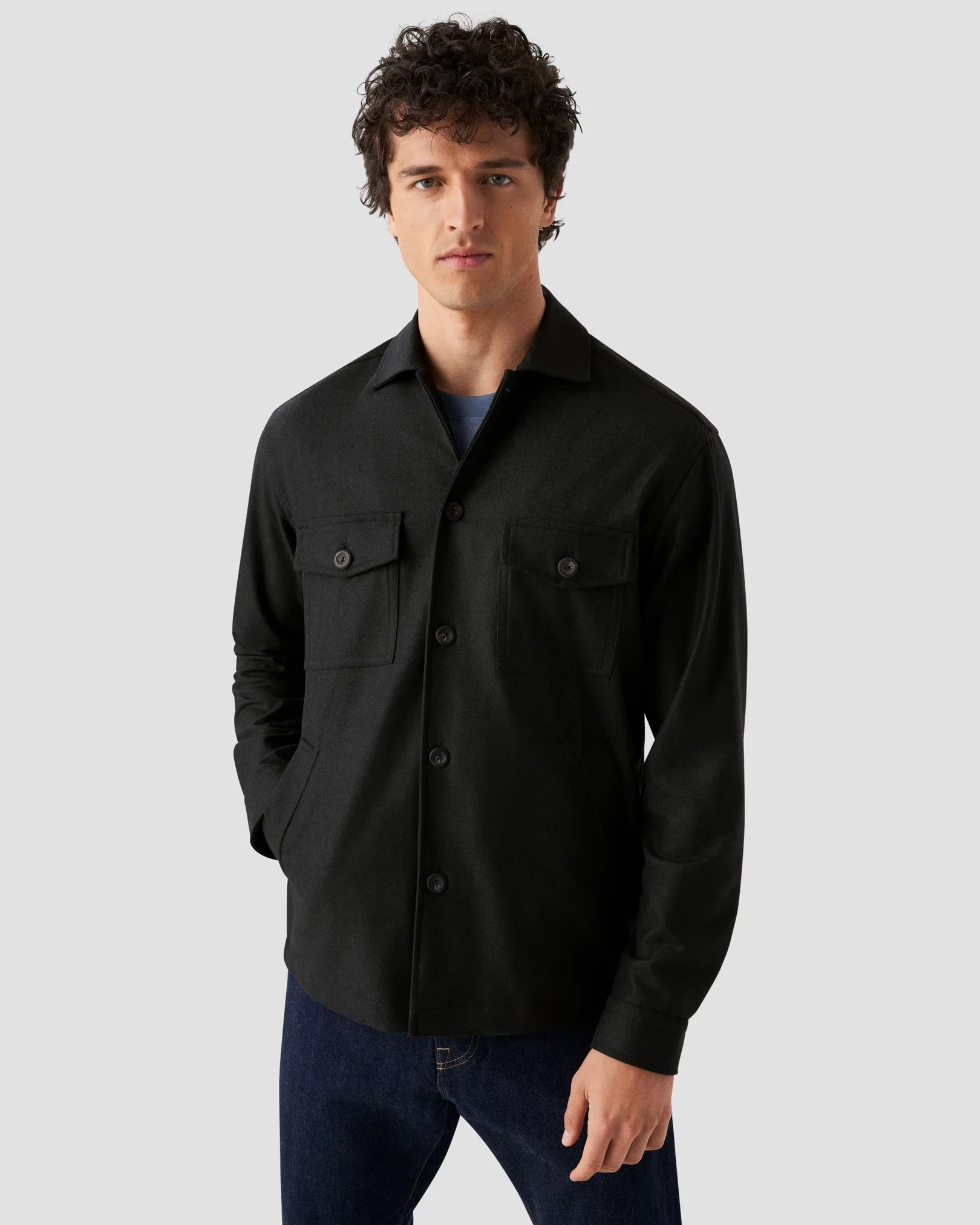 Eton - dark green heavy flannel overshirt