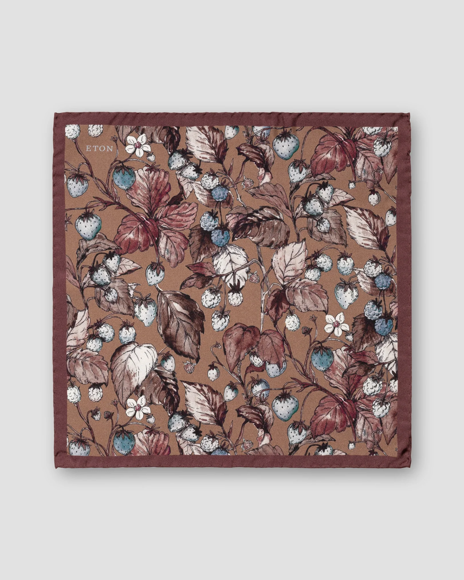 Eton - brown strawberry print silk pocket square