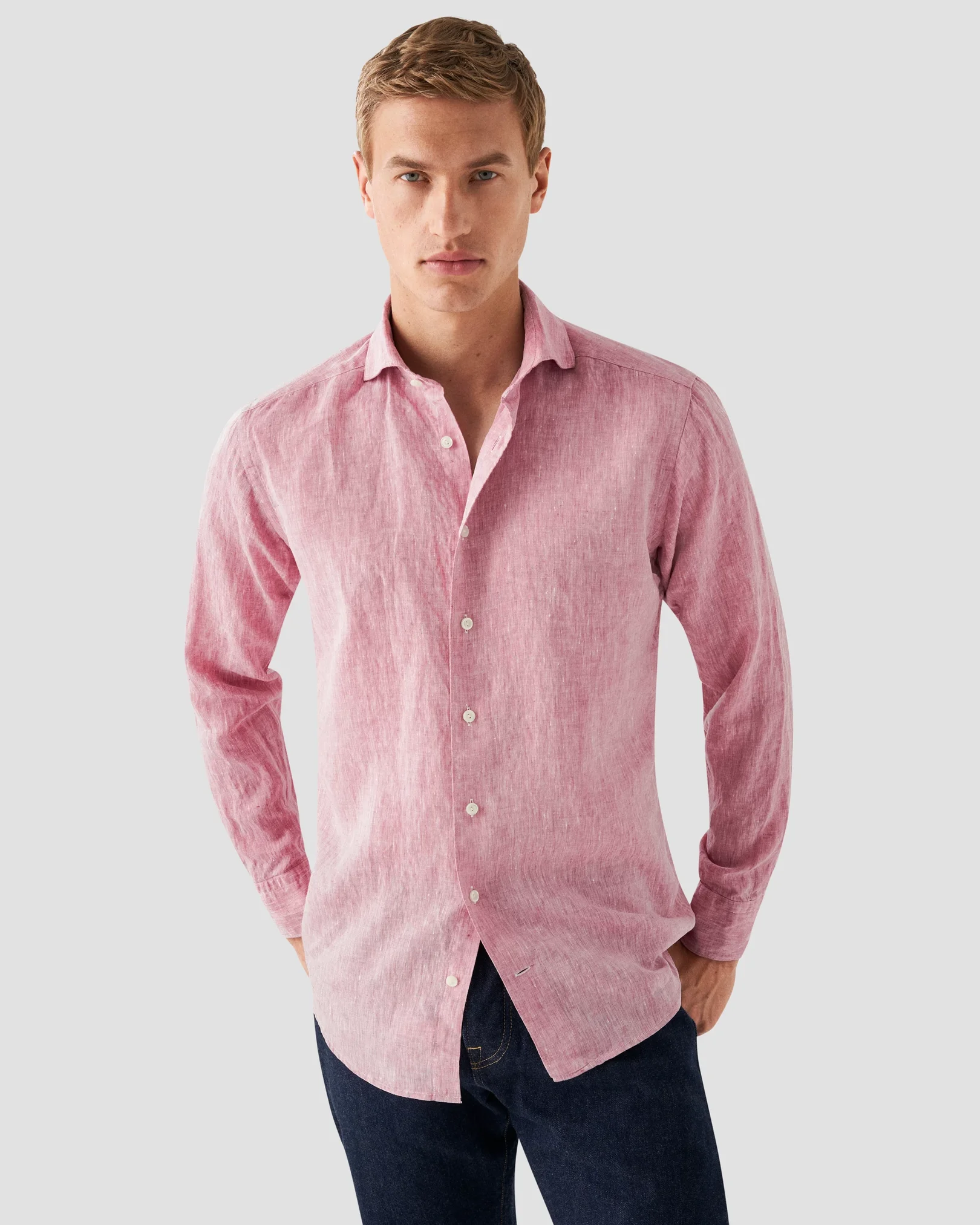 Eton - wide spread pink linen