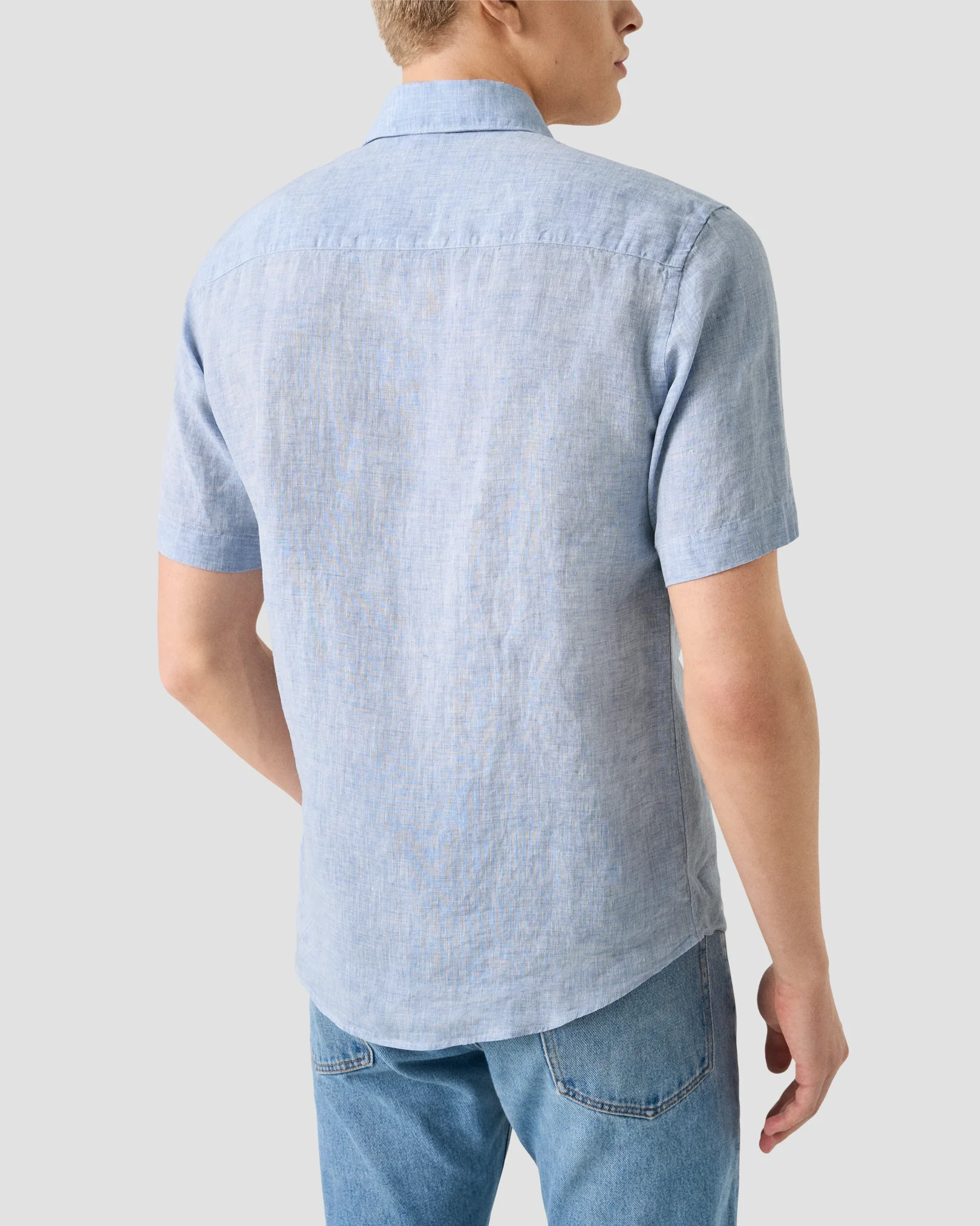 Eton - light blue solid short sleeve linen shirt
