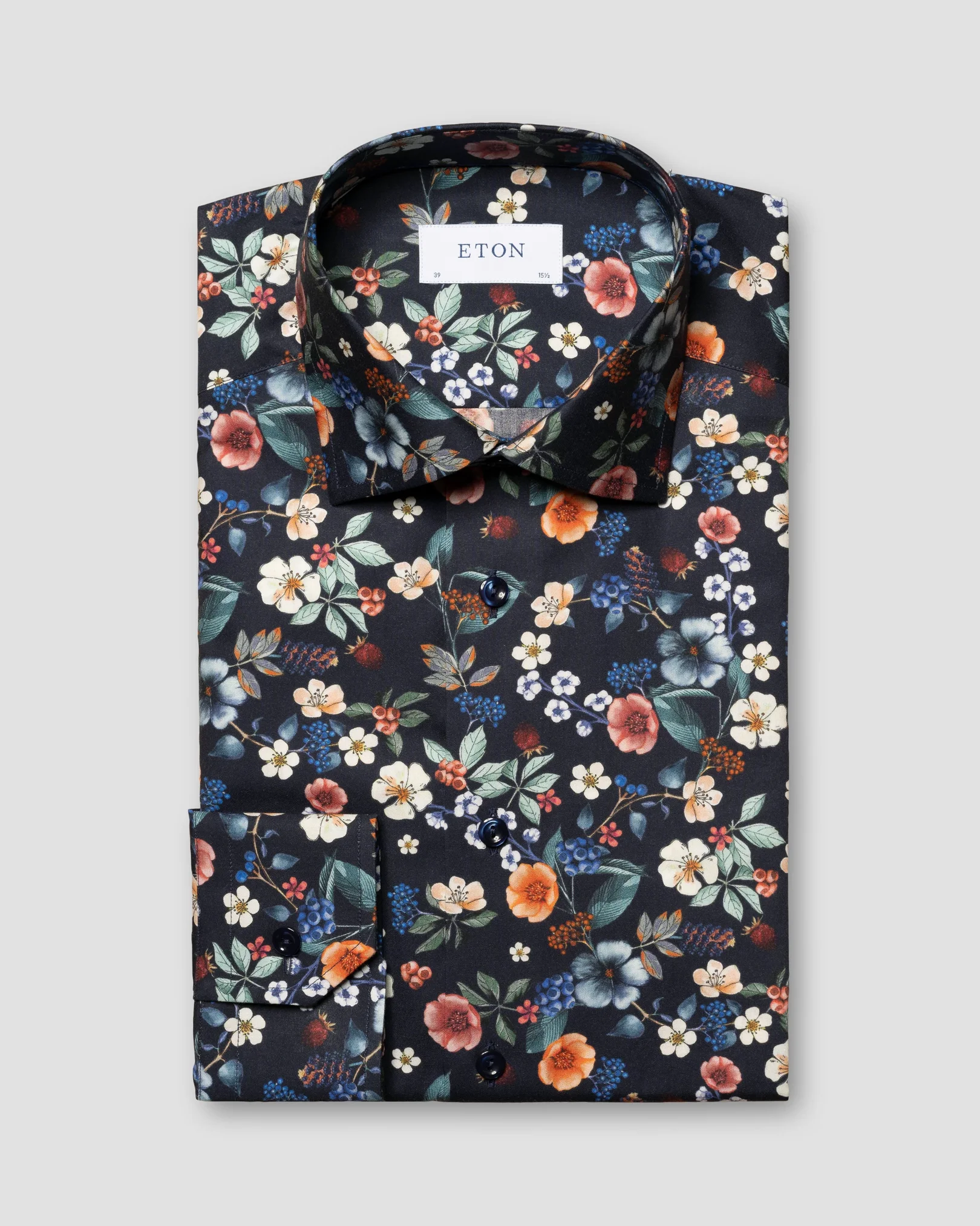 Eton - navy blue floral signature twill