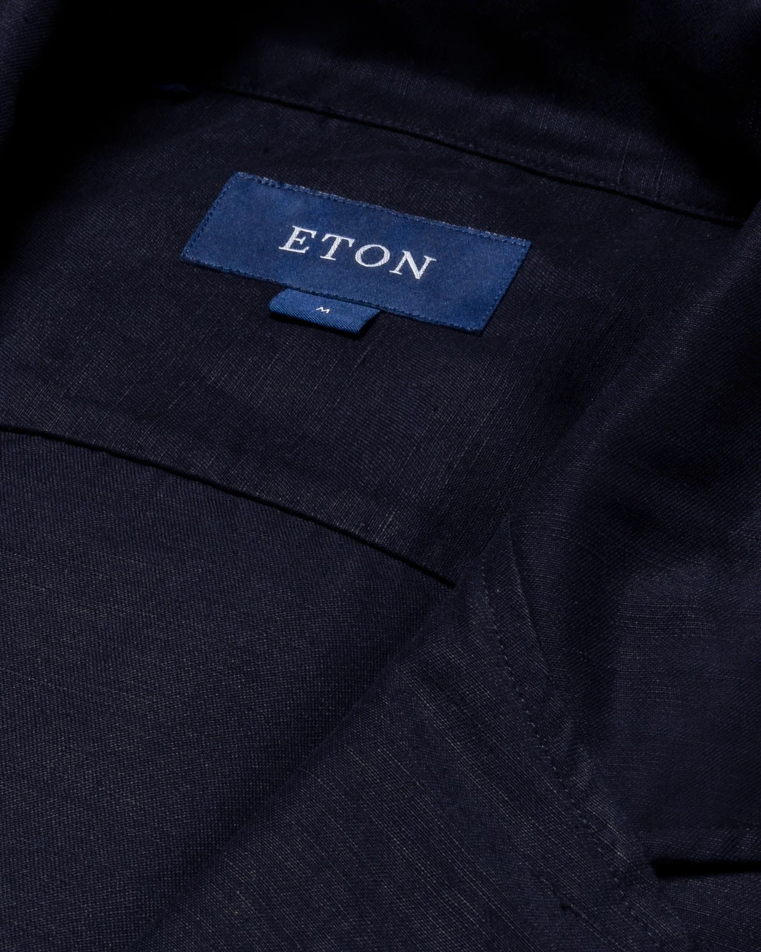 Eton - navy blue cotton silk linen collar with no collarstand straight sleeve end regular
