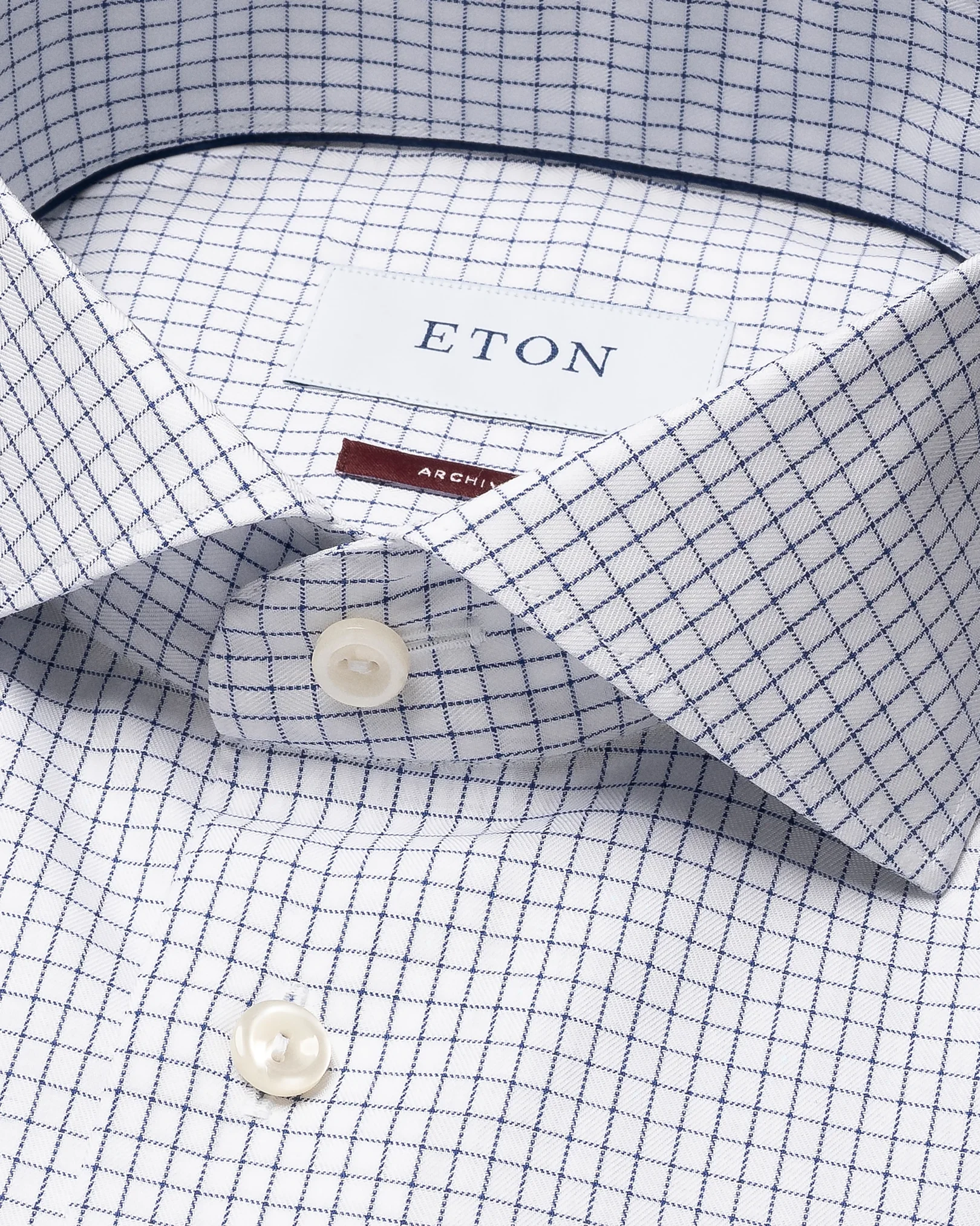 Eton - dark blue twill wide spread collar rounded single slim fit