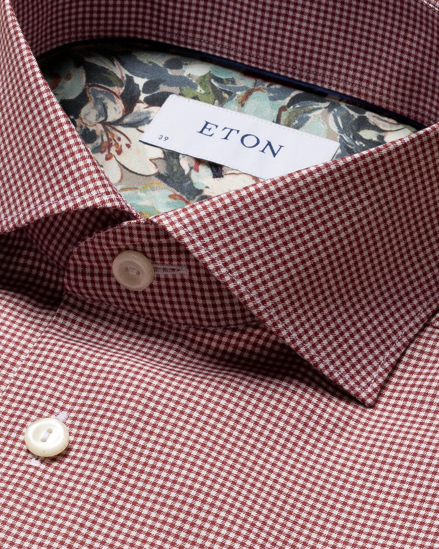 Eton - red checked cotton lyocell stretch shirt