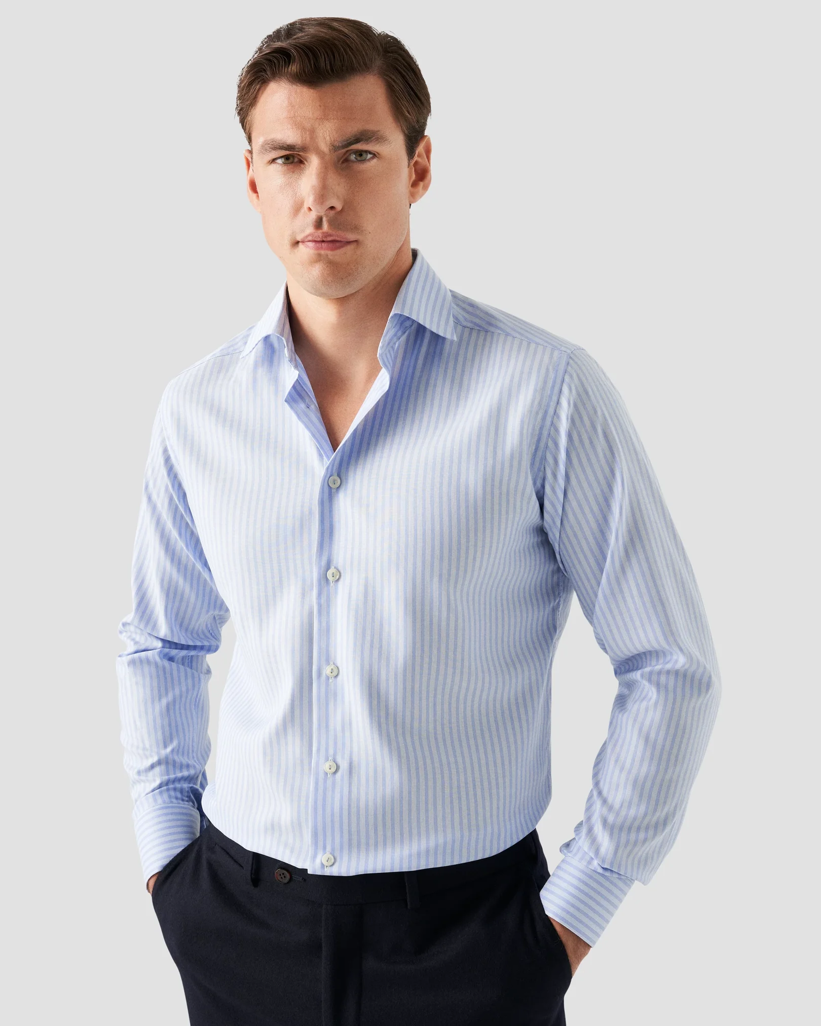 Eton - light blue bold striped oxford