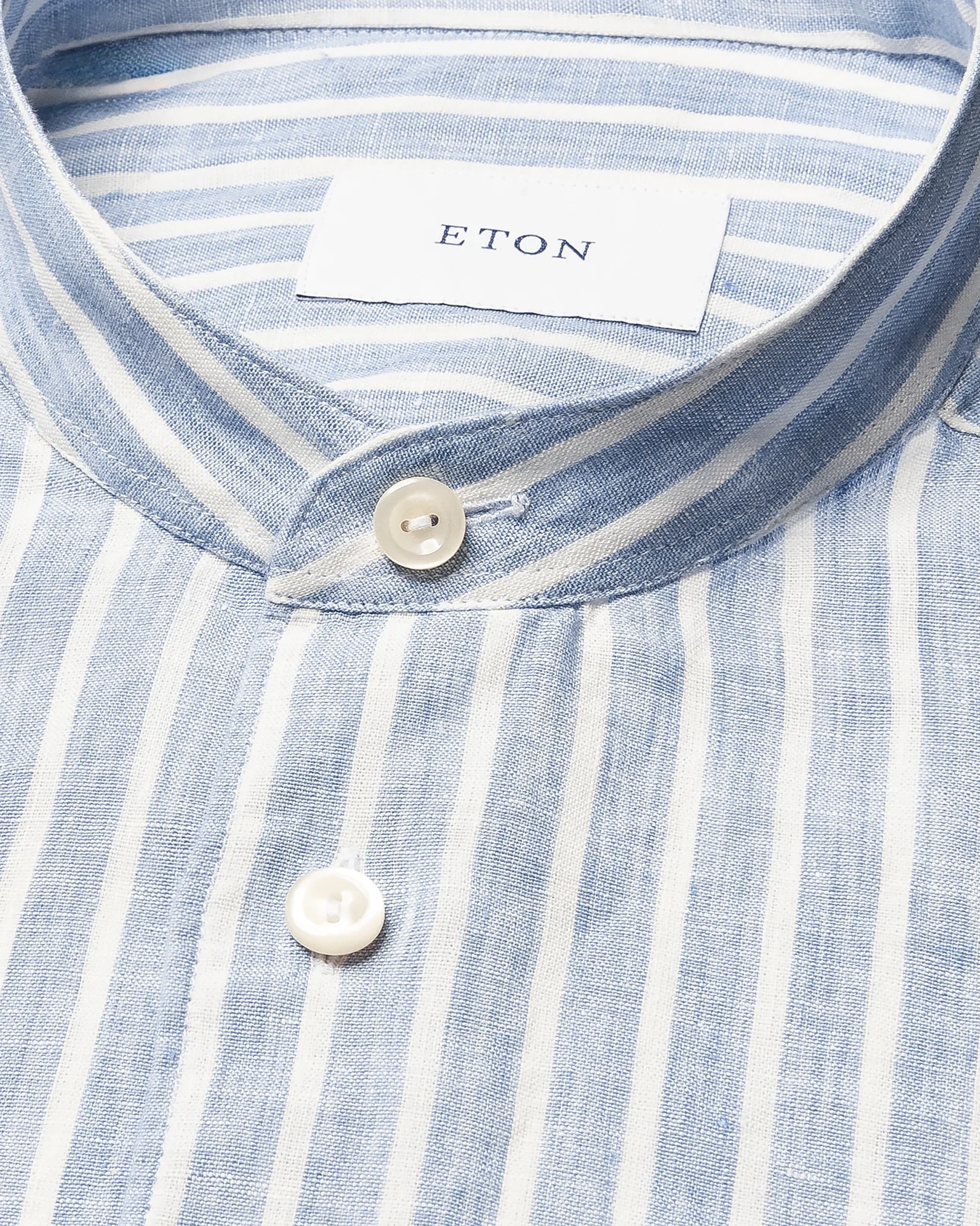 Eton - light blue striped linen shirt widespread