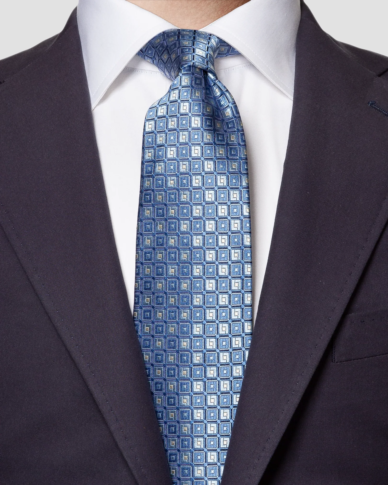 Eton - blue geometric silk tie aw