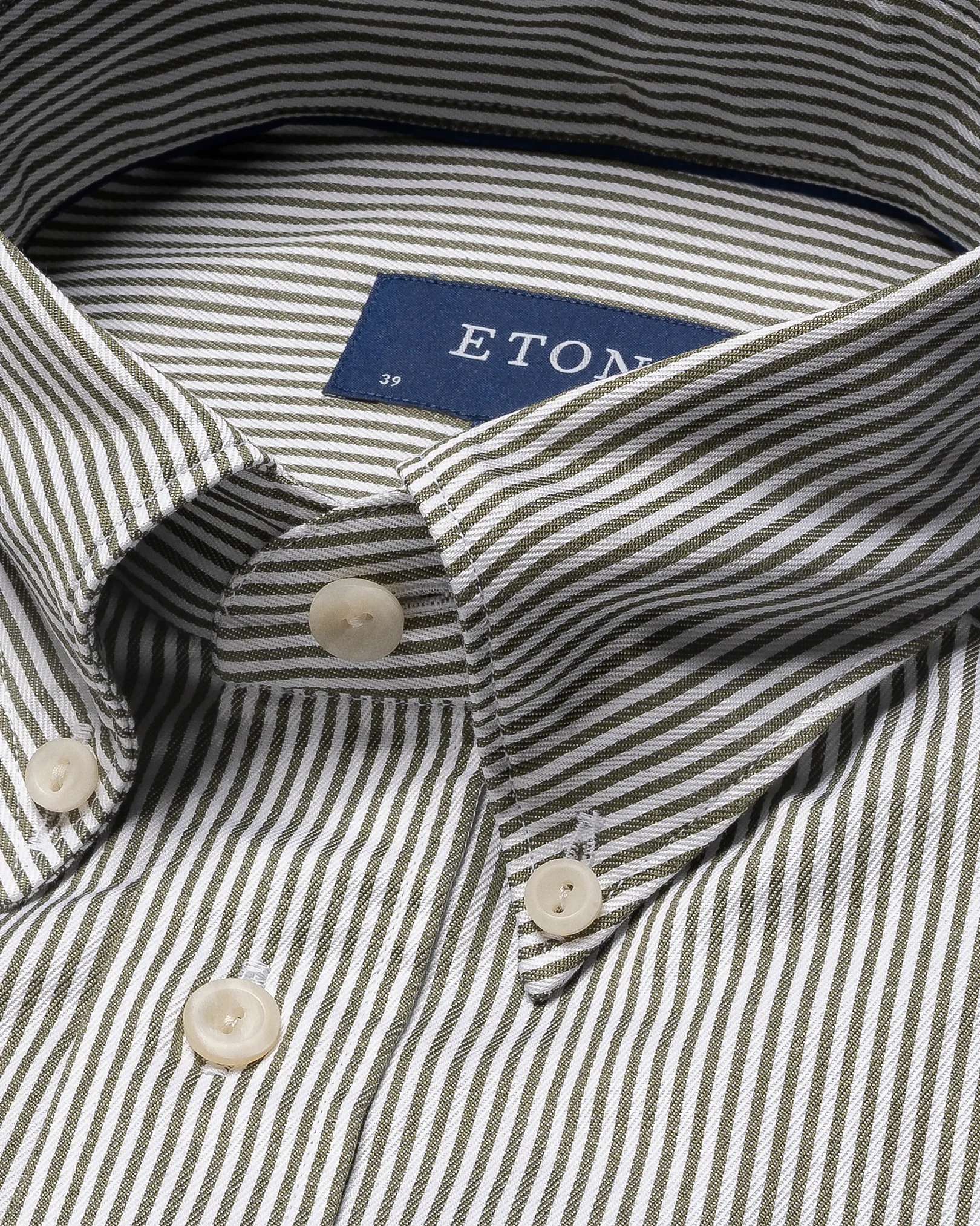 Eton - dark green striped twill shirt