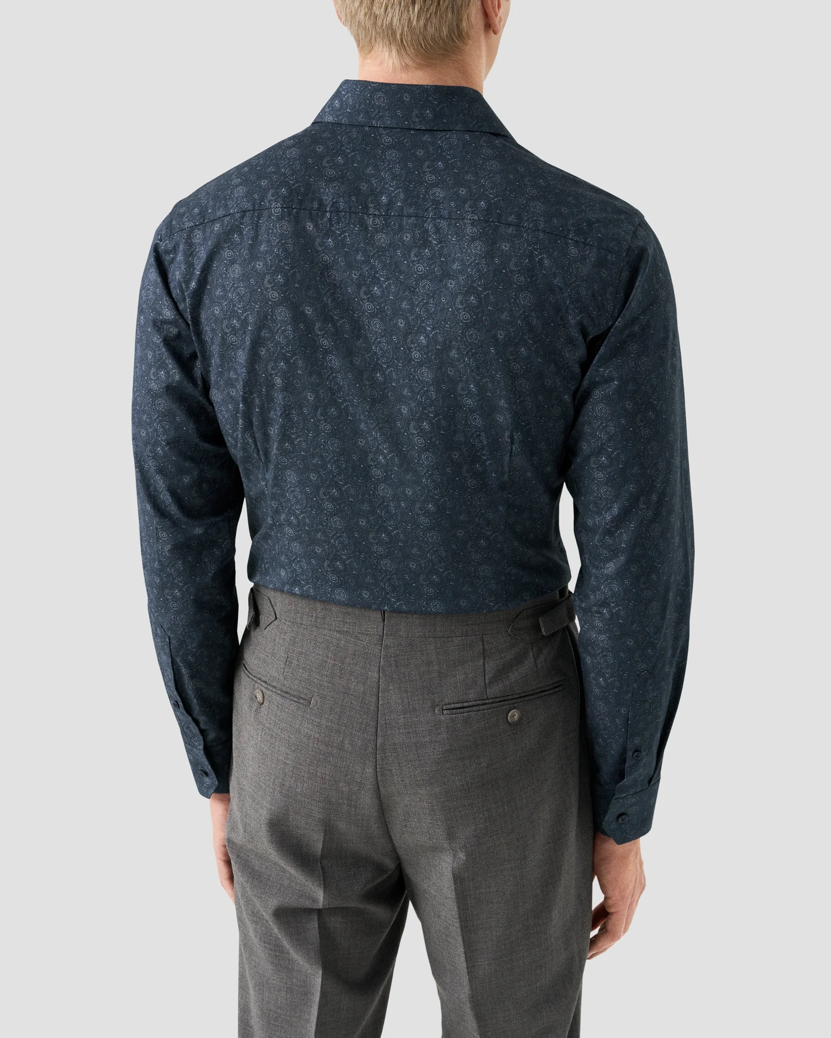 Eton - dark blue motif signature twill shirt cutaway