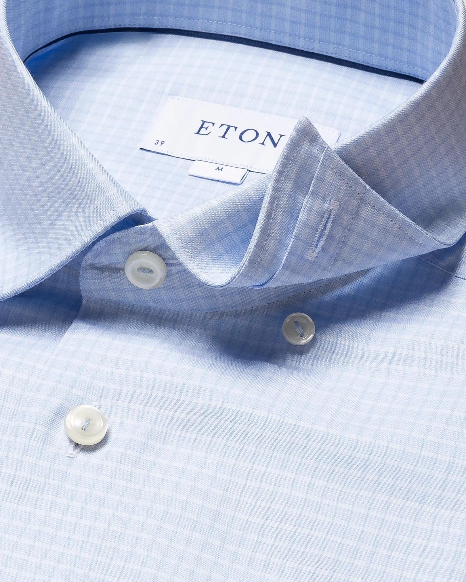 Eton - checked light blue twill button under
