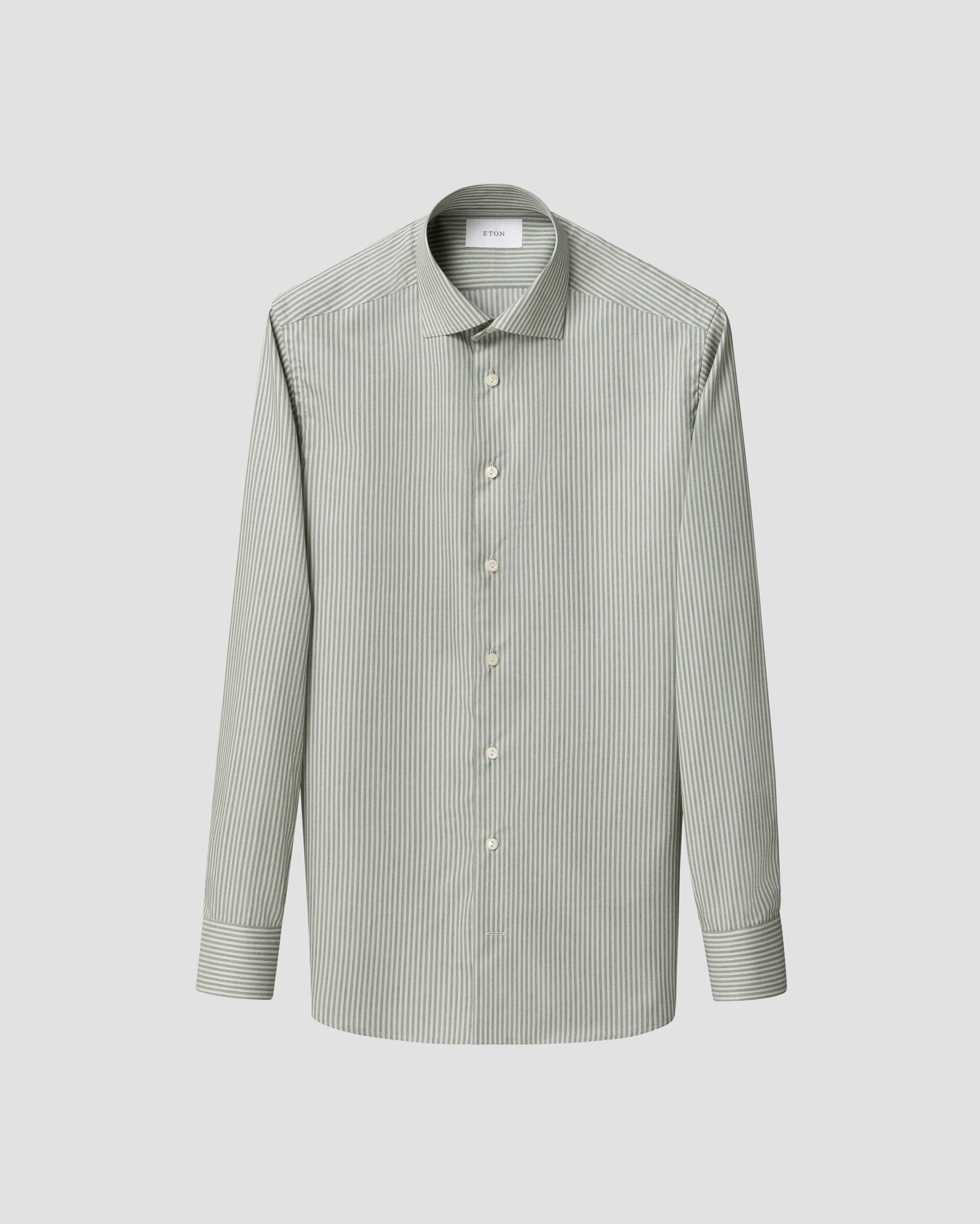 Eton - light green stripe fine twill shirt cutaway