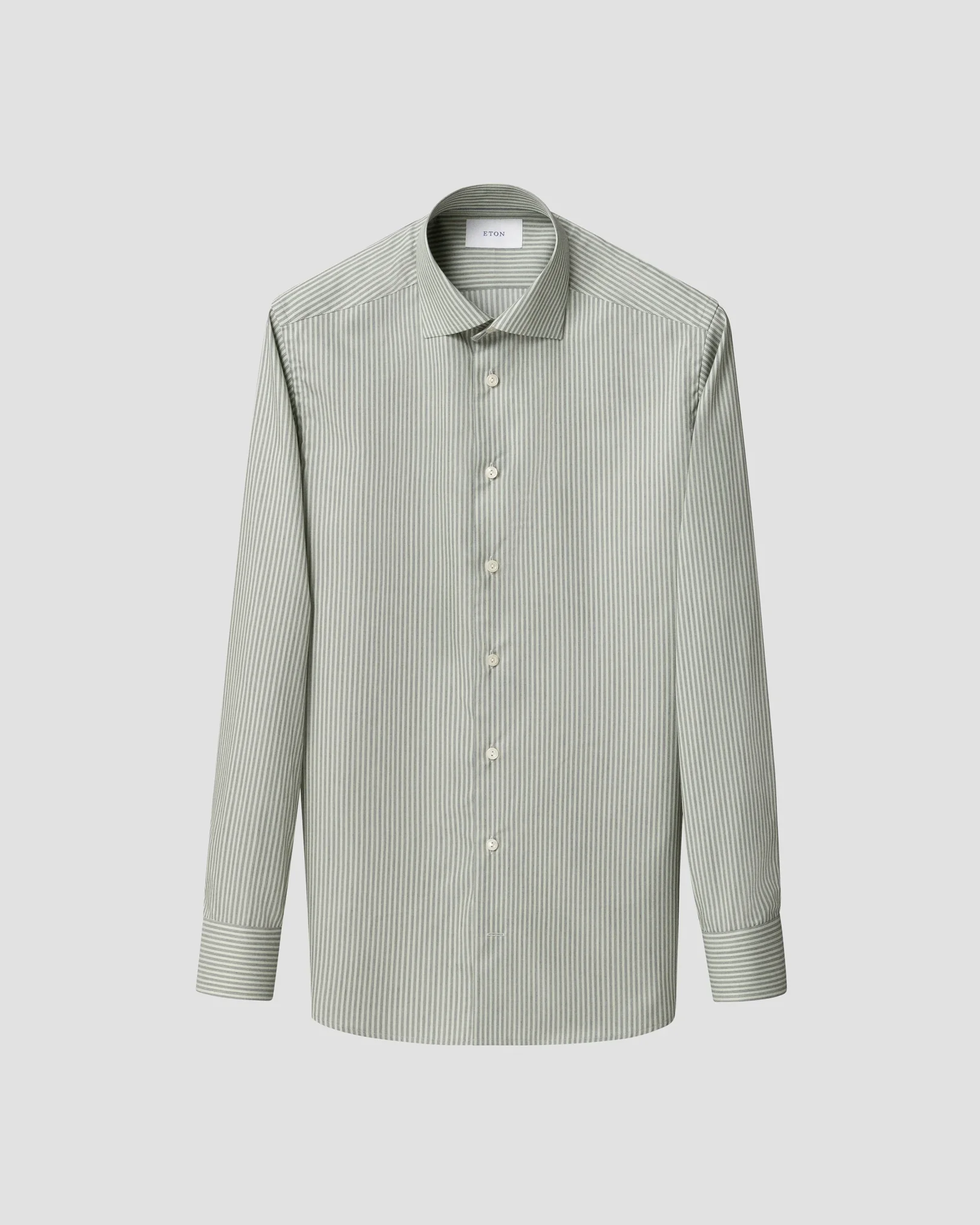 Eton - light green stripe fine twill shirt cutaway
