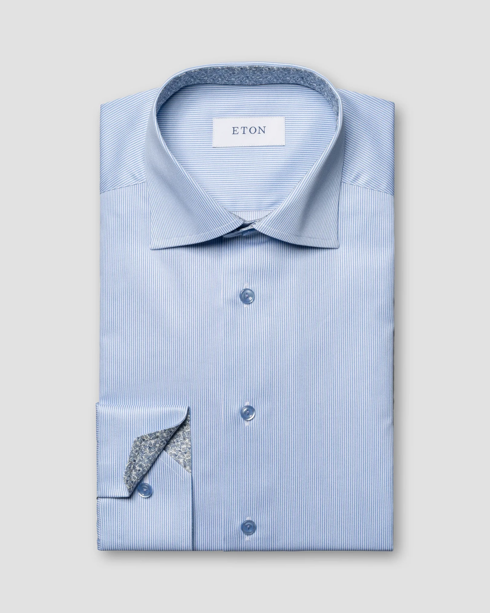 Eton - light blue striped floral contrast shirt