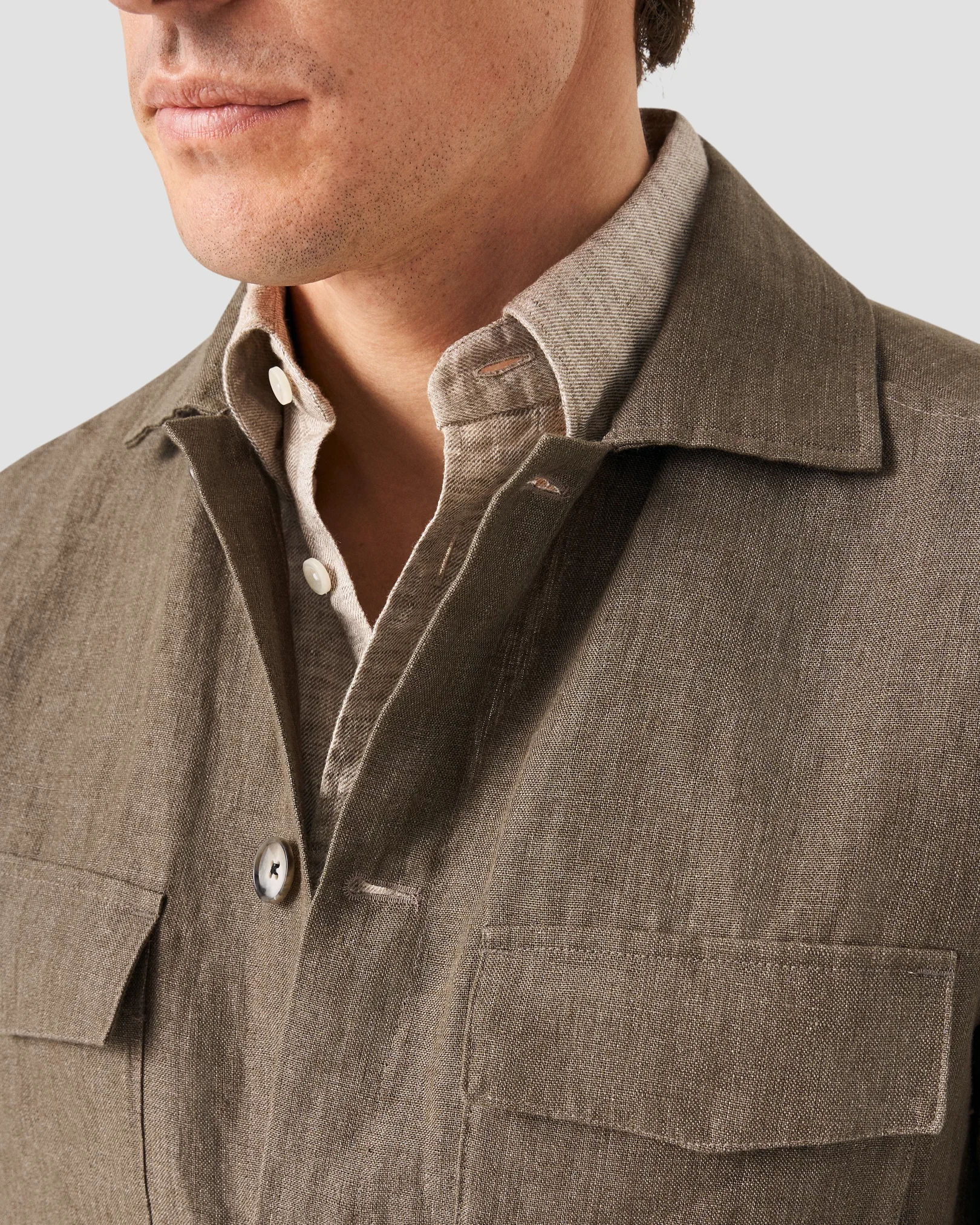 Eton - dark green turndown collar overshirt