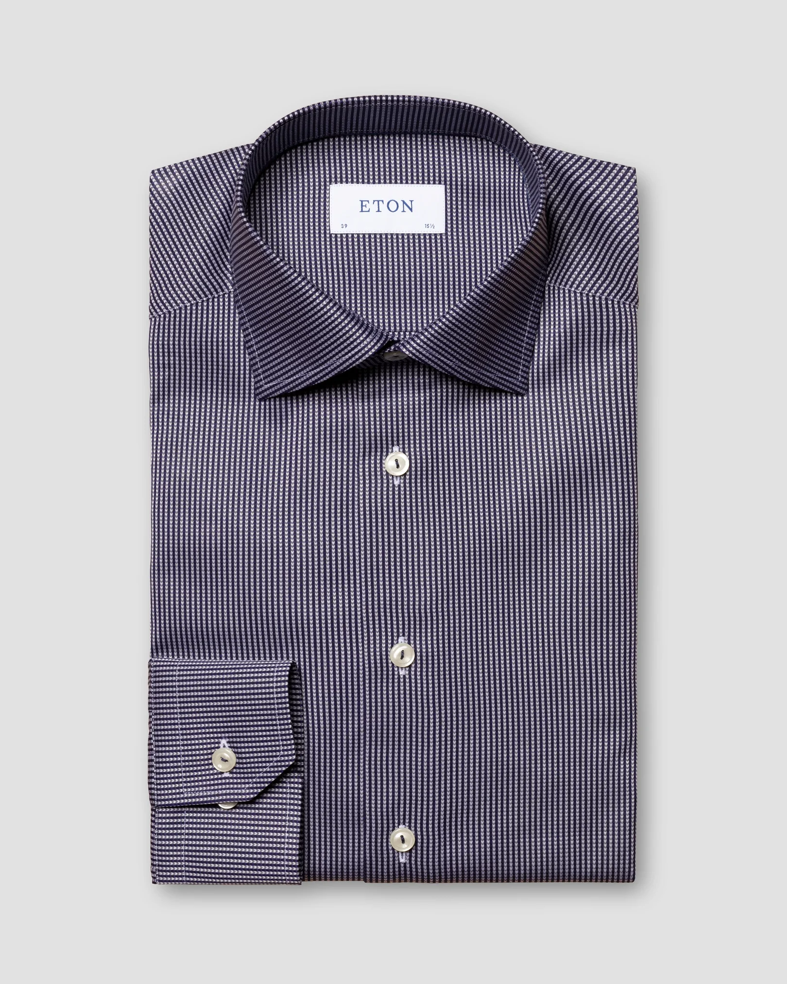 Eton - navy herringbone pique shirt