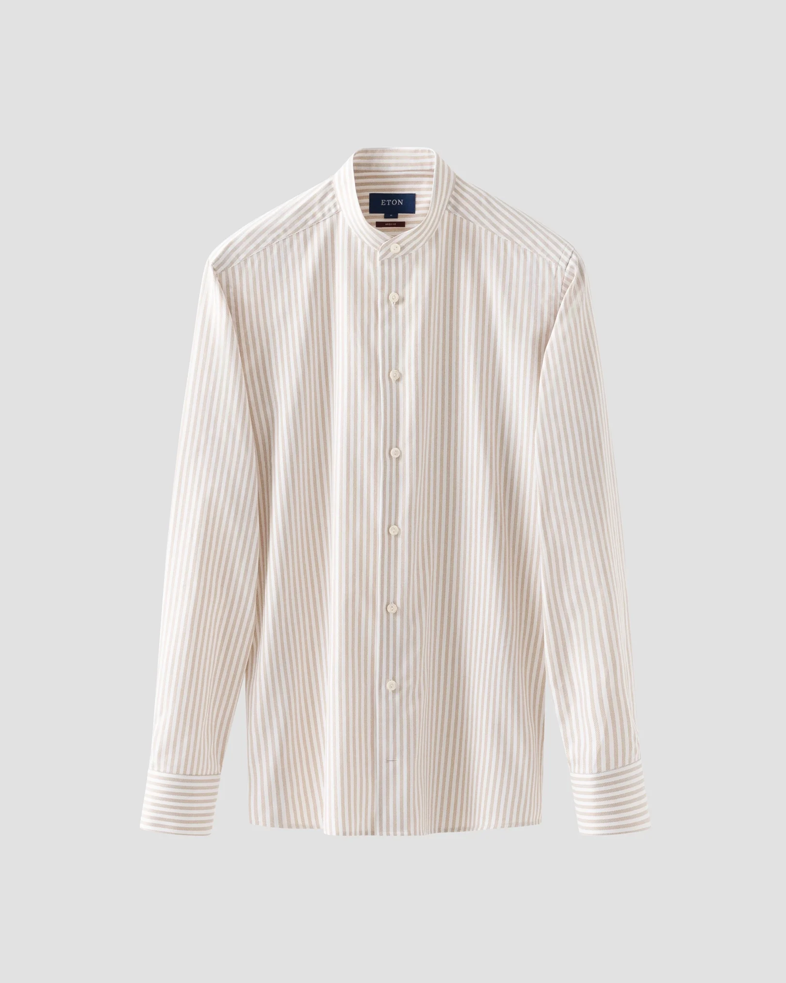 Eton - Beige Striped Oxford Band Collar Shirt