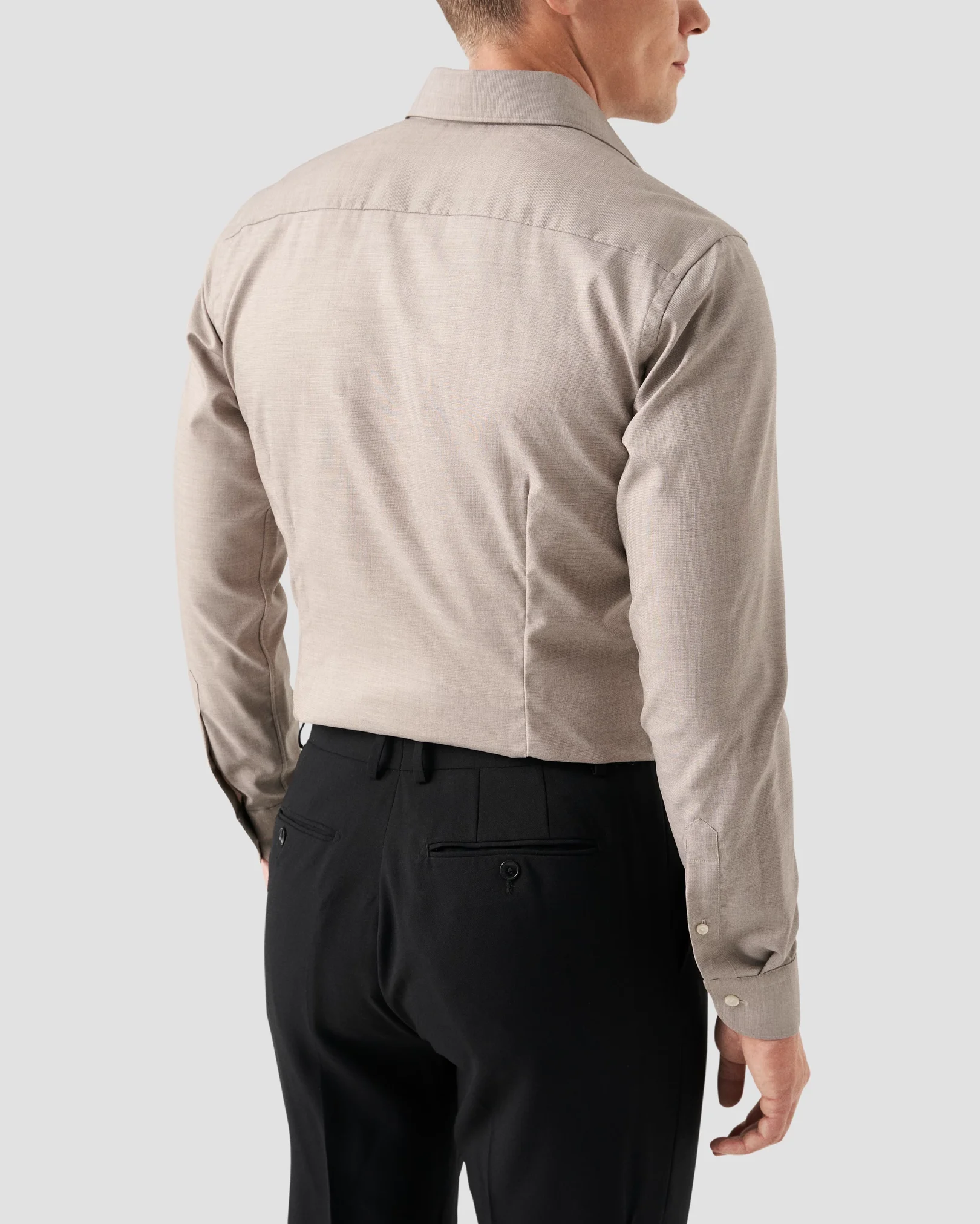 Eton - beige twill wide spread shirt