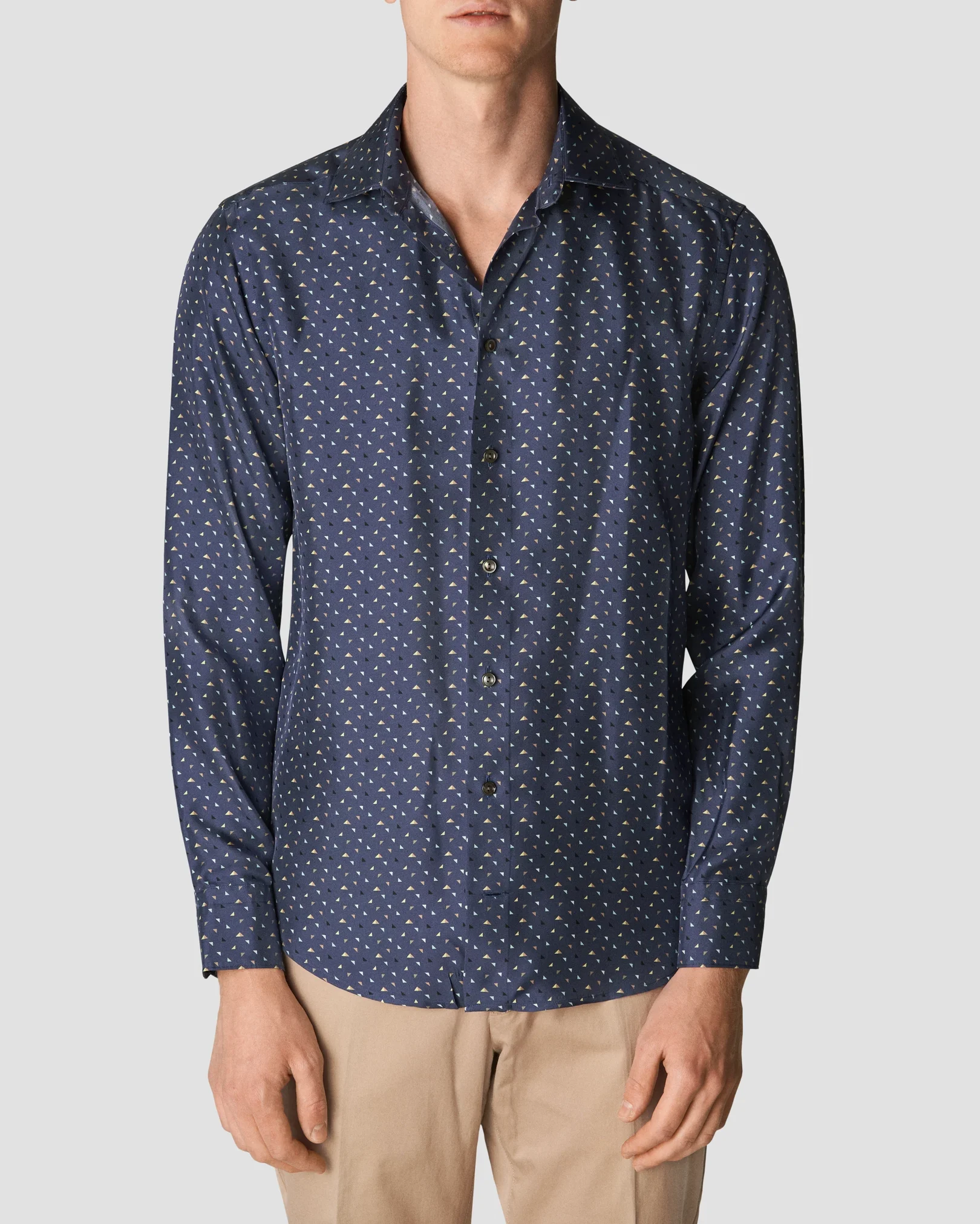 Eton - navy blue silk twill geometric print