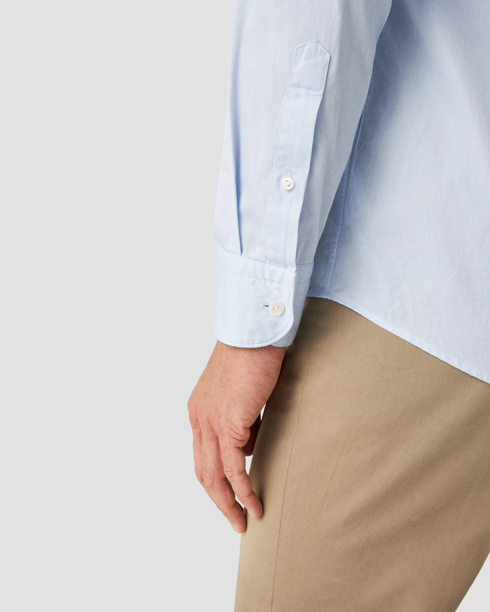 Eton - light blue solid twill band collar shirt