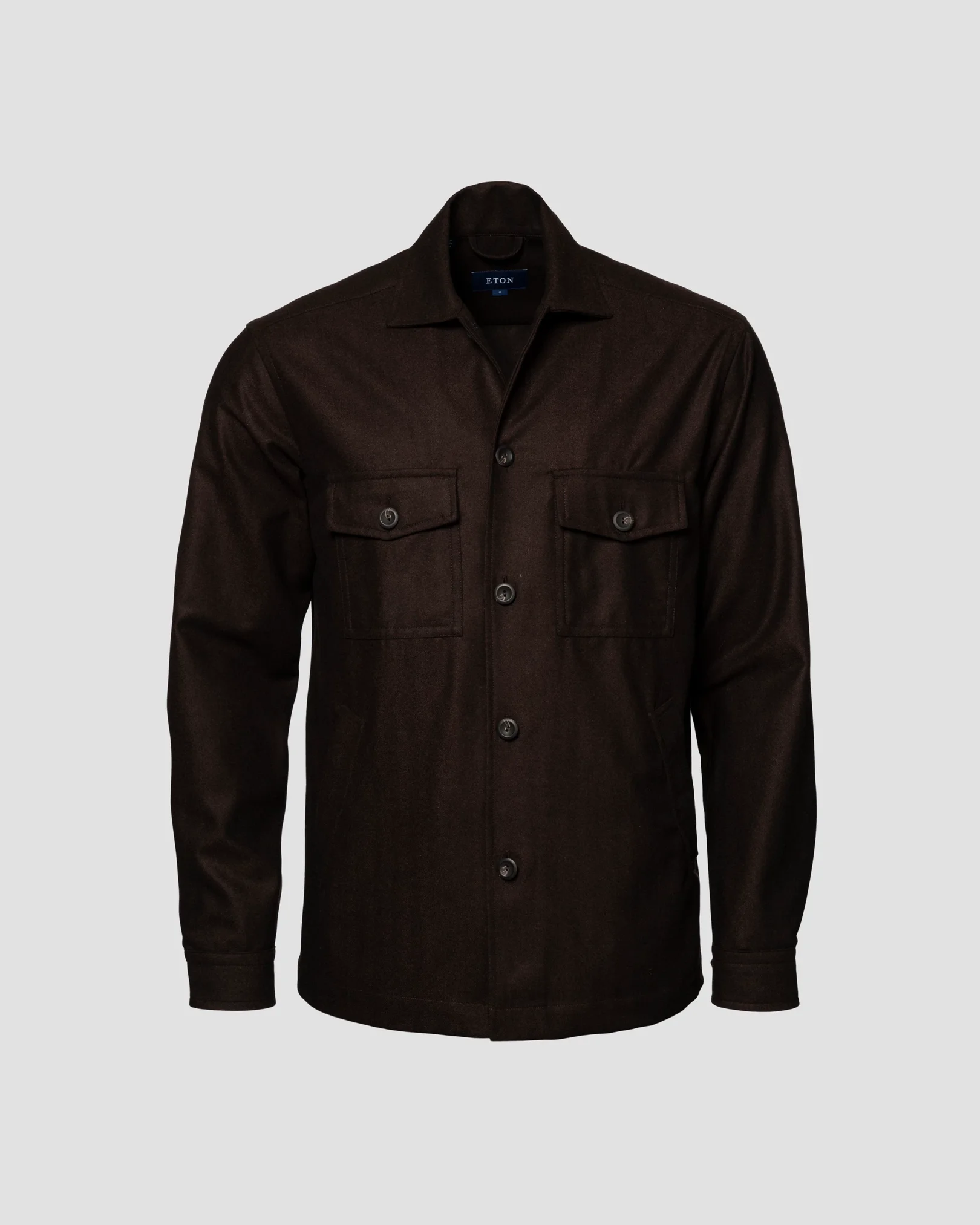 Eton - Dark Brown Herringbone Wool-Cashmere Flannel Overshirt